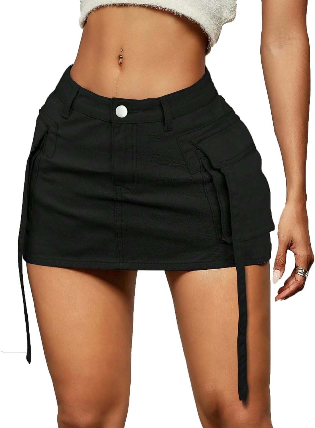 Y2K Button Cargo Skirt, Special Women’s Mini Jeans Skirt, Innovative Low Waist D...