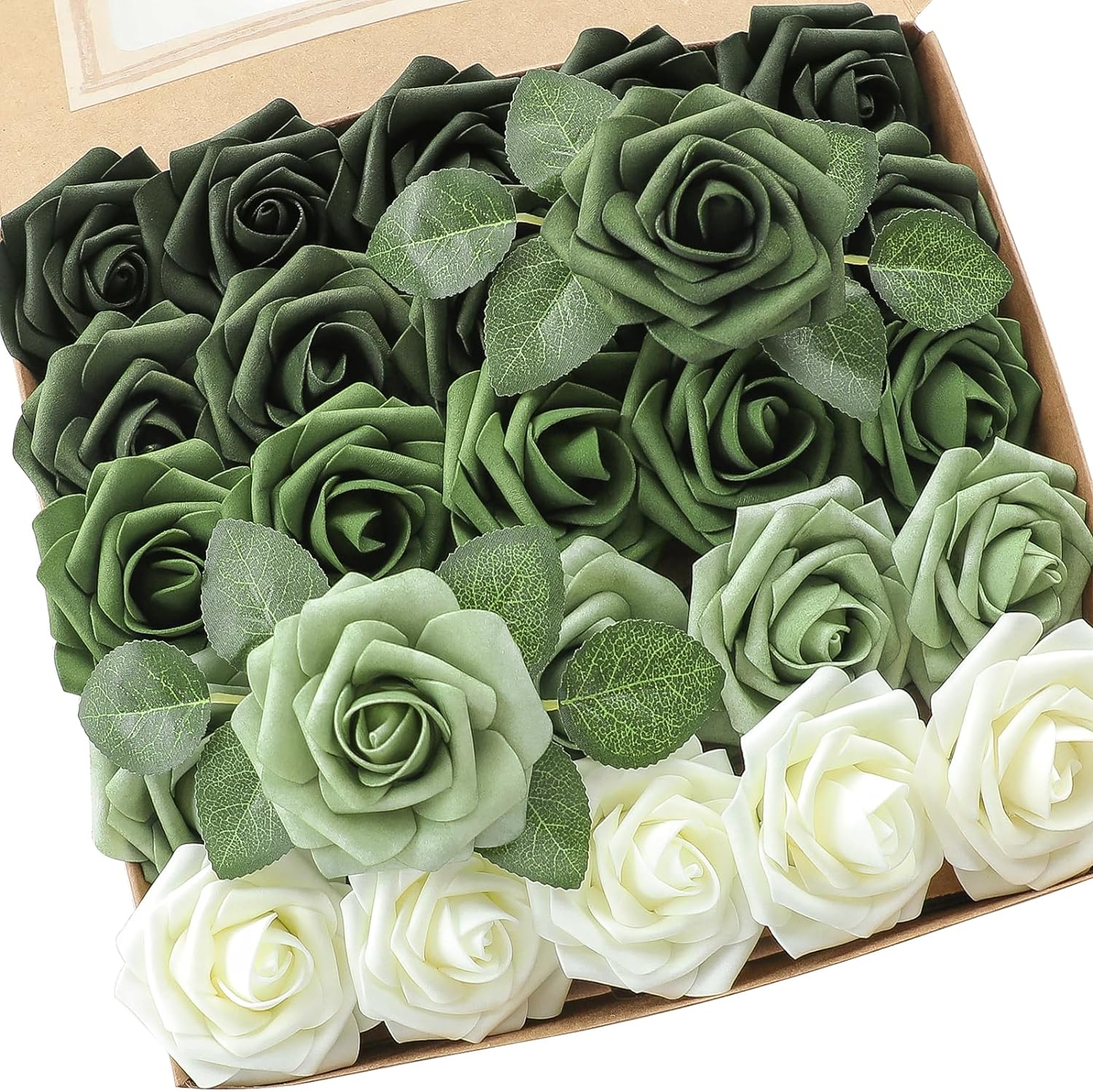 Floroom Artificial Flowers 25pcs Real Looking Forest Green Ombre Colors Foam Fak...