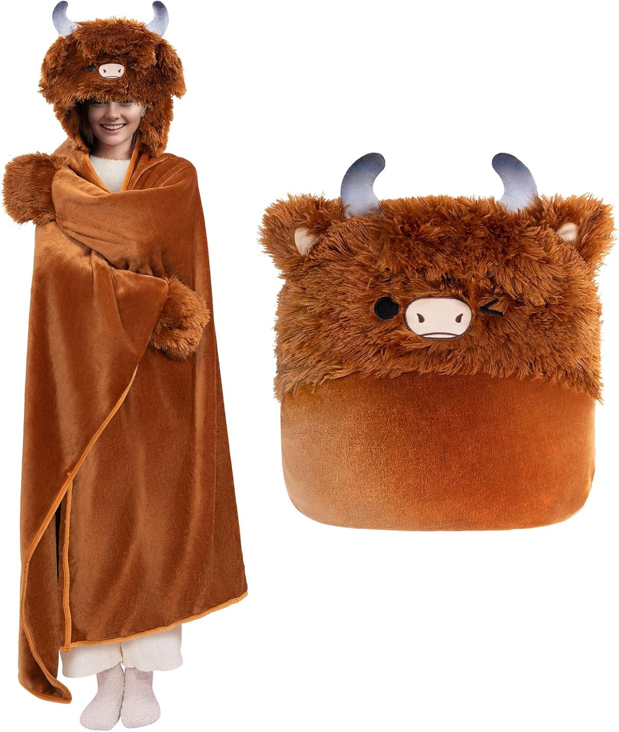 Ultimate Softness Highland Cow Wearable Blanket Hoodie –Expertly Designed for Am...