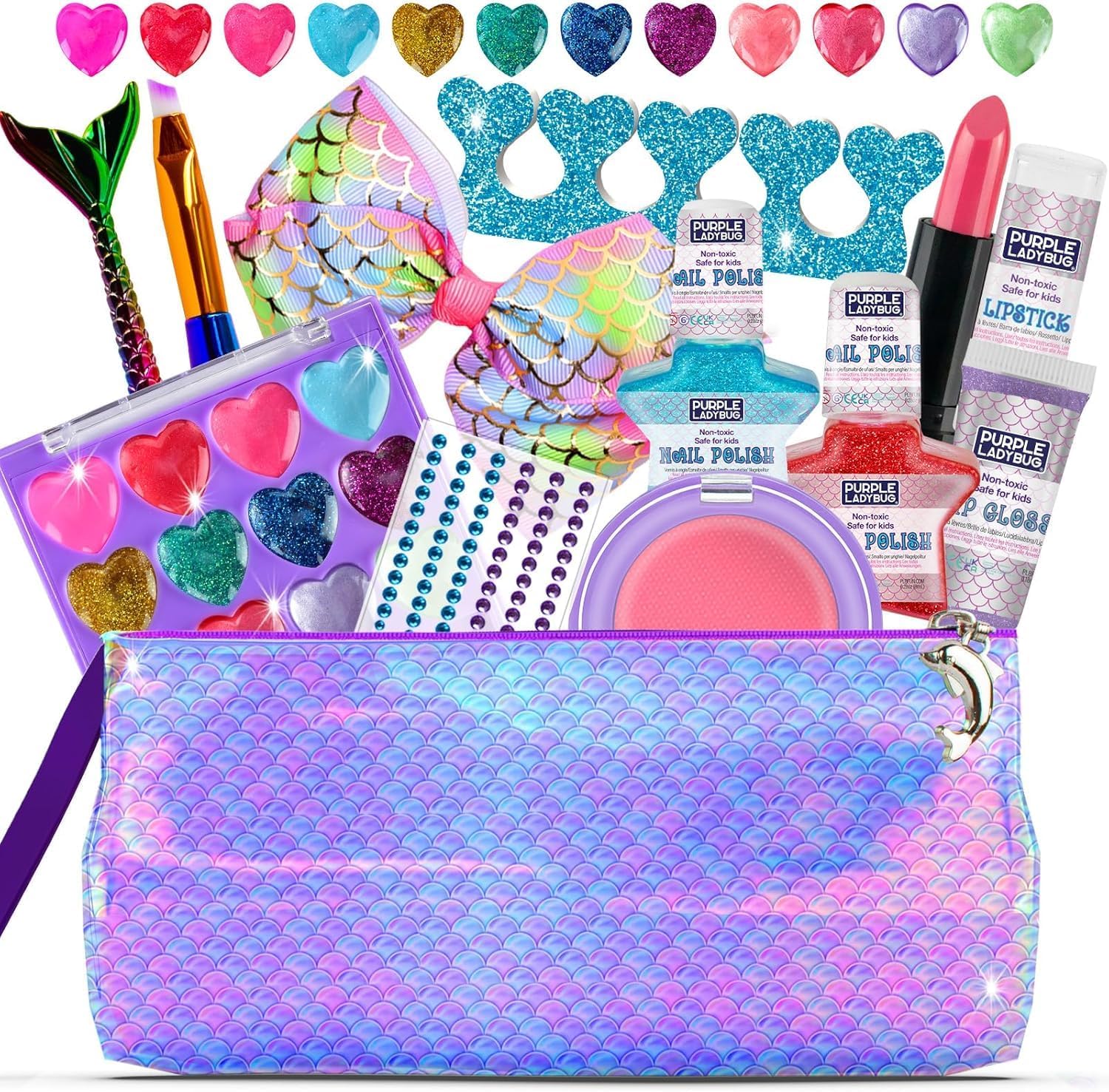 PURPLE LADYBUG Mermaid Kids Makeup Sets for Girls Age 4-12 - Washable Girls Make...