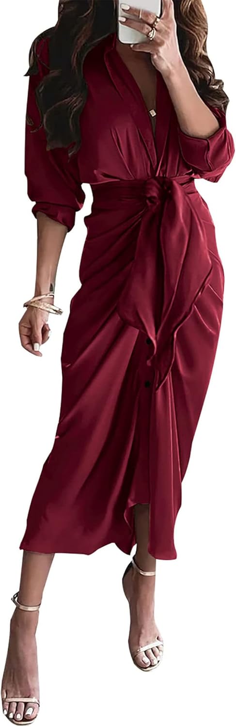 BTFBM Women Dress, Special Long Sleeve Satin Dress for 2024 Summer Fall, Innovat...