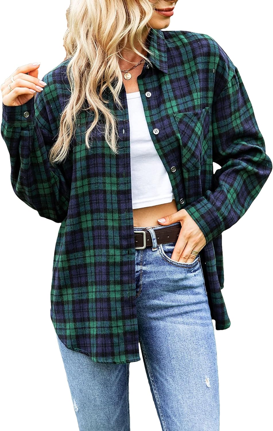 Oversized Womens Flannel Plaid Soft Flannel Button Down Shirt Roll Up Long Sleev...