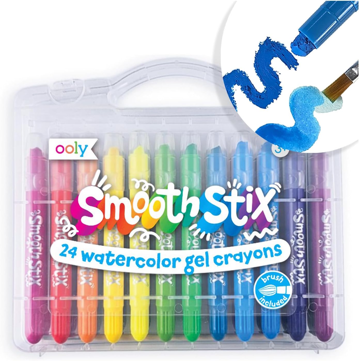 Ooly Smooth Stix Gel Crayons for Kids and Adults with Paint Brush - Set of 24 Wa...