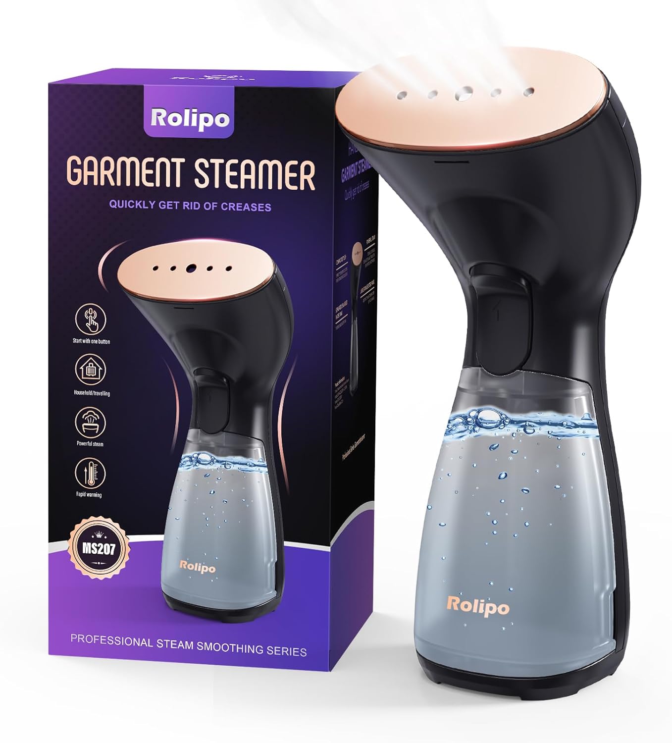 Rolipo Clothes Steamer Handheld Garment Steamer Clothing for Efficient Wrinkle R...