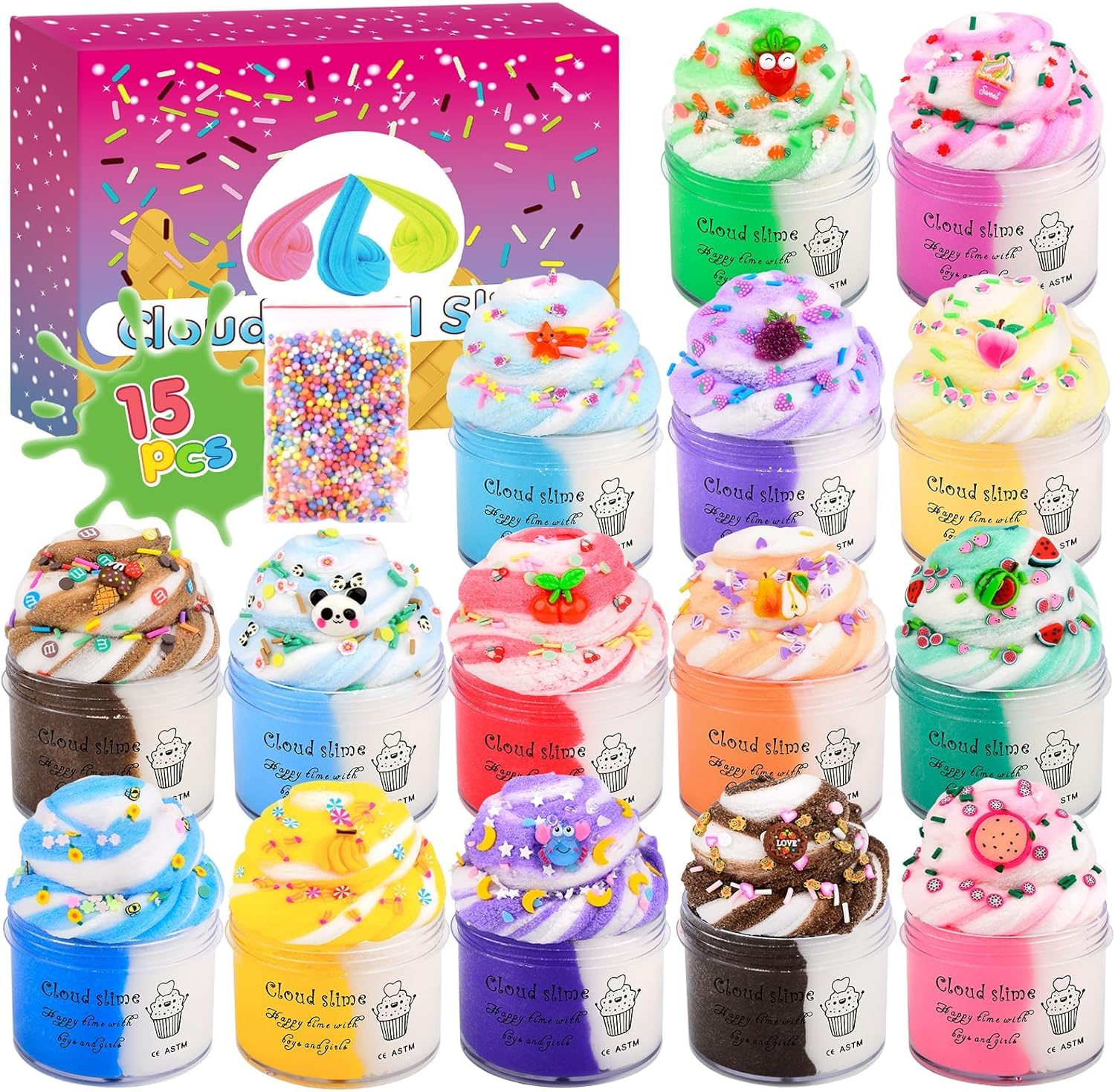 Fluffy Cloud Slime 15-Pack Case of colorful for Girls and Boys, Fun Party Favors...