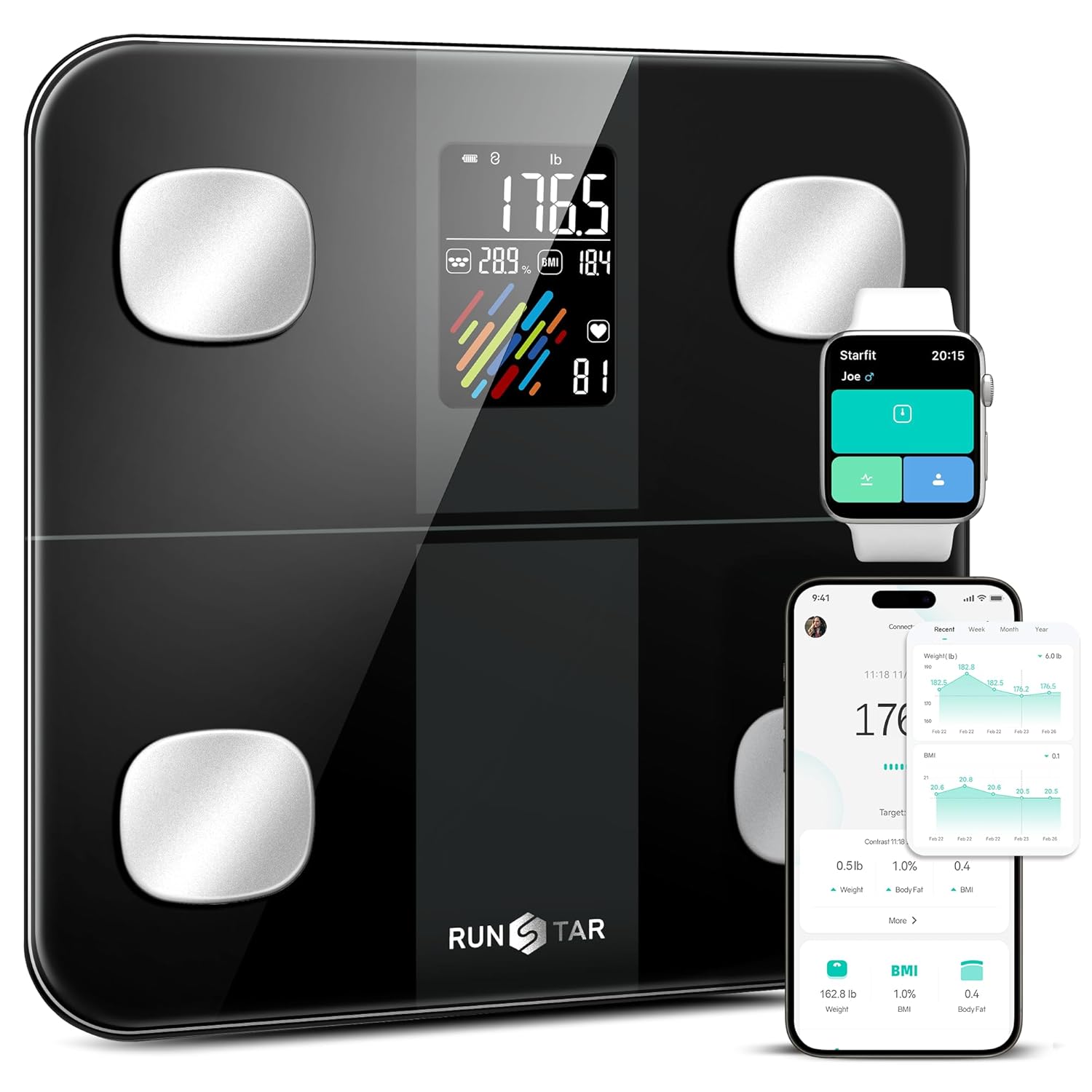 Runstar Scales For Body Weight, Digital Bathroom Scales With XL Color Display fo...