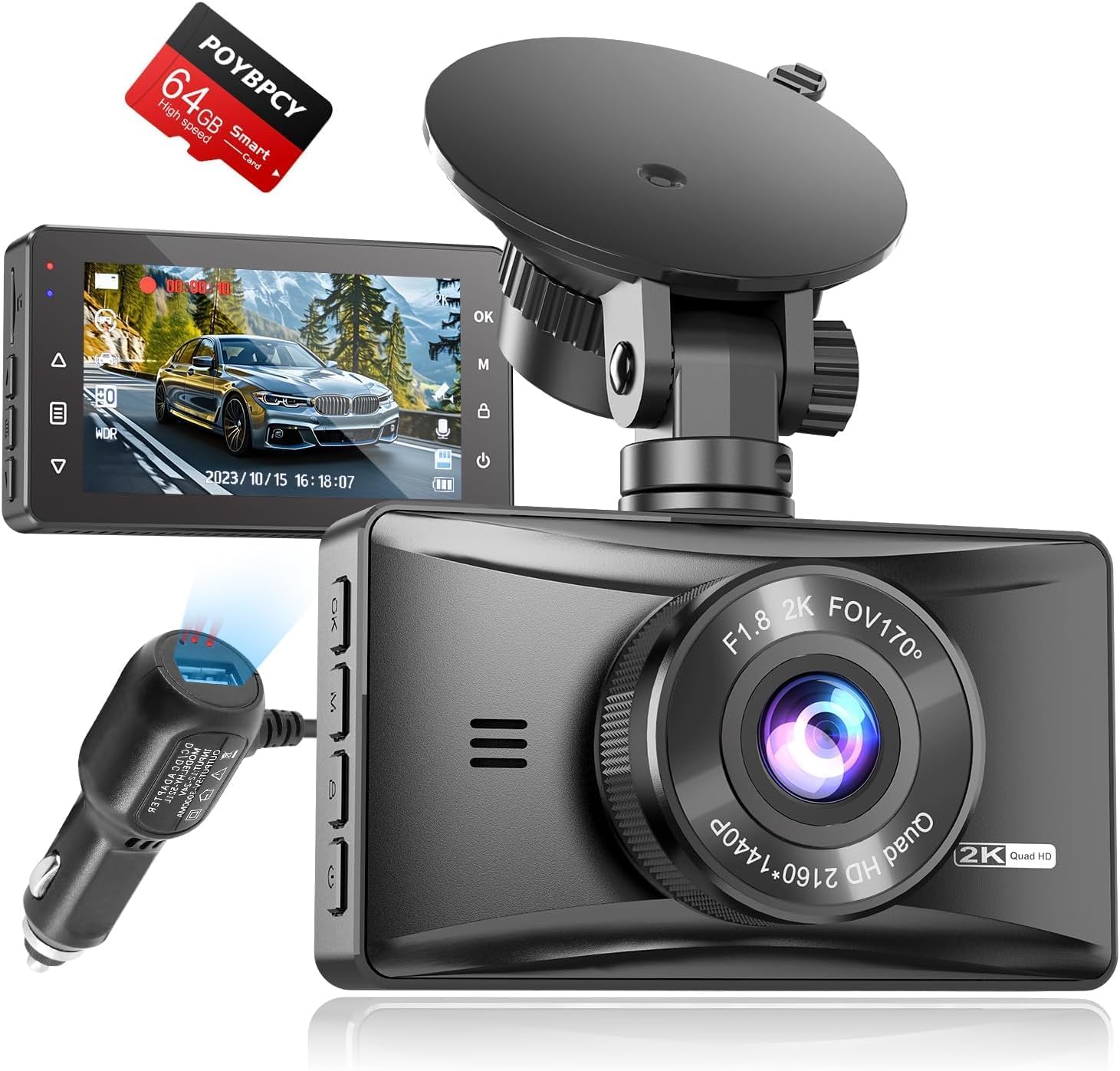 Dash Cam Front, 2K Full HD Car Camera Dash Cam, Dashcam DVR Dashboard Camera wit...