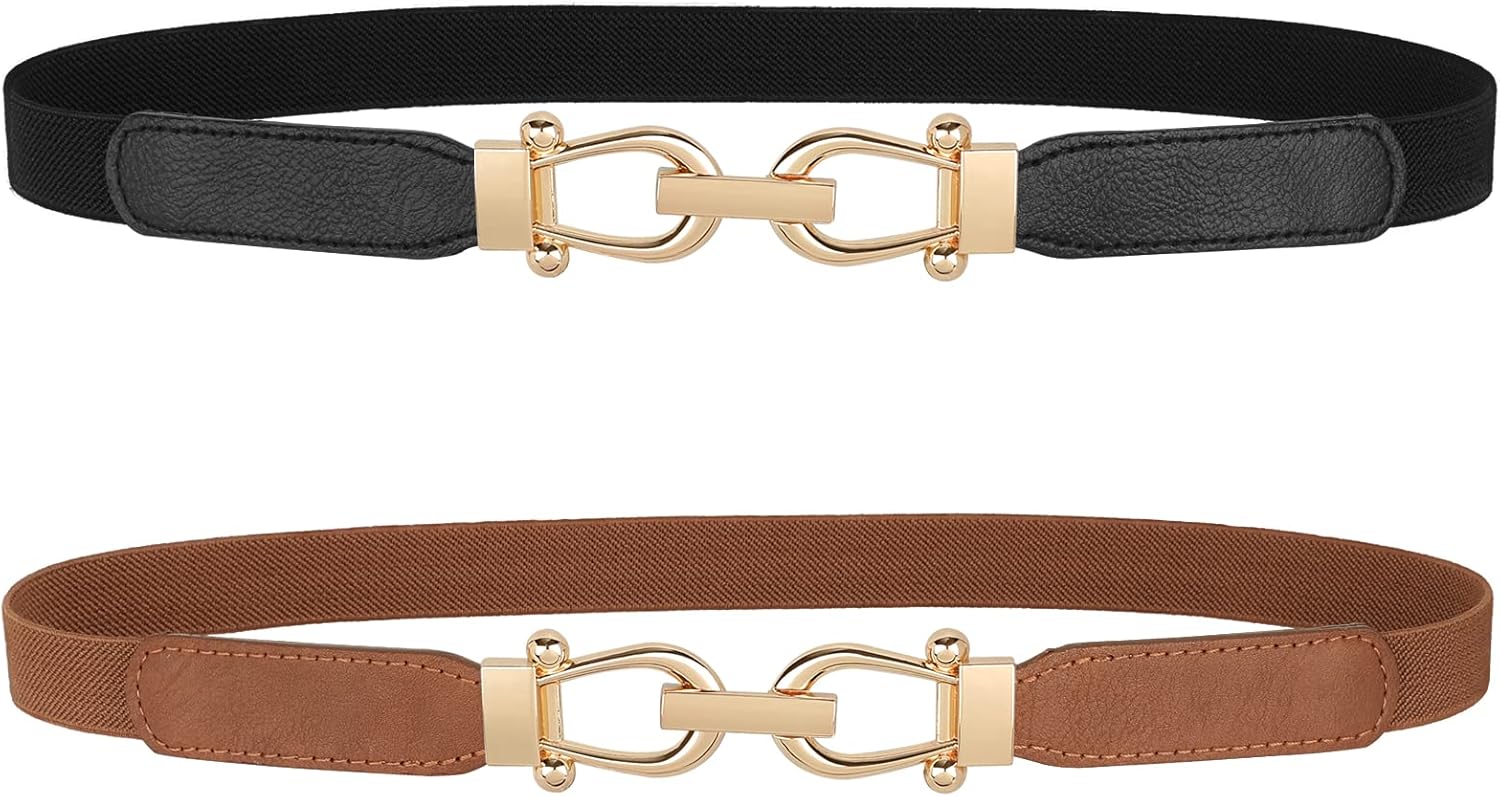 JASGOOD Women Skinny Elastic Belt for Dresses,Thin Retro Stretch Waist Belt with...