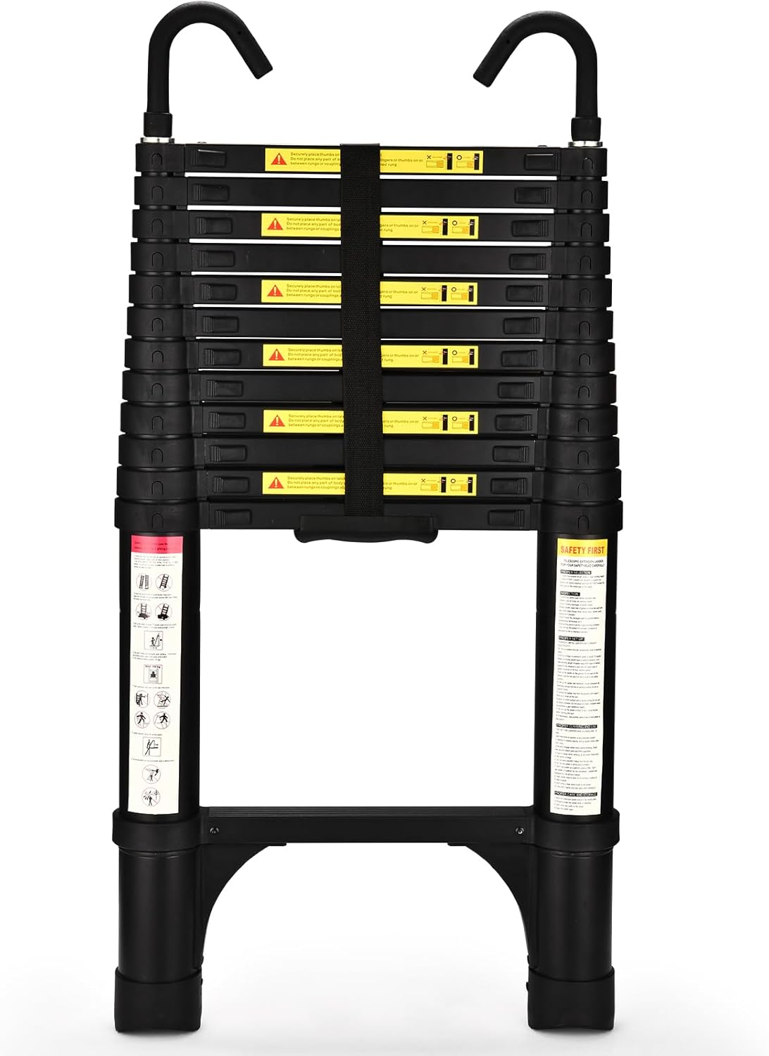 HBTower Telescopic Ladder with Non-Slip Feet and Hooks, 3.8M/12.5FT Thickened Hi...