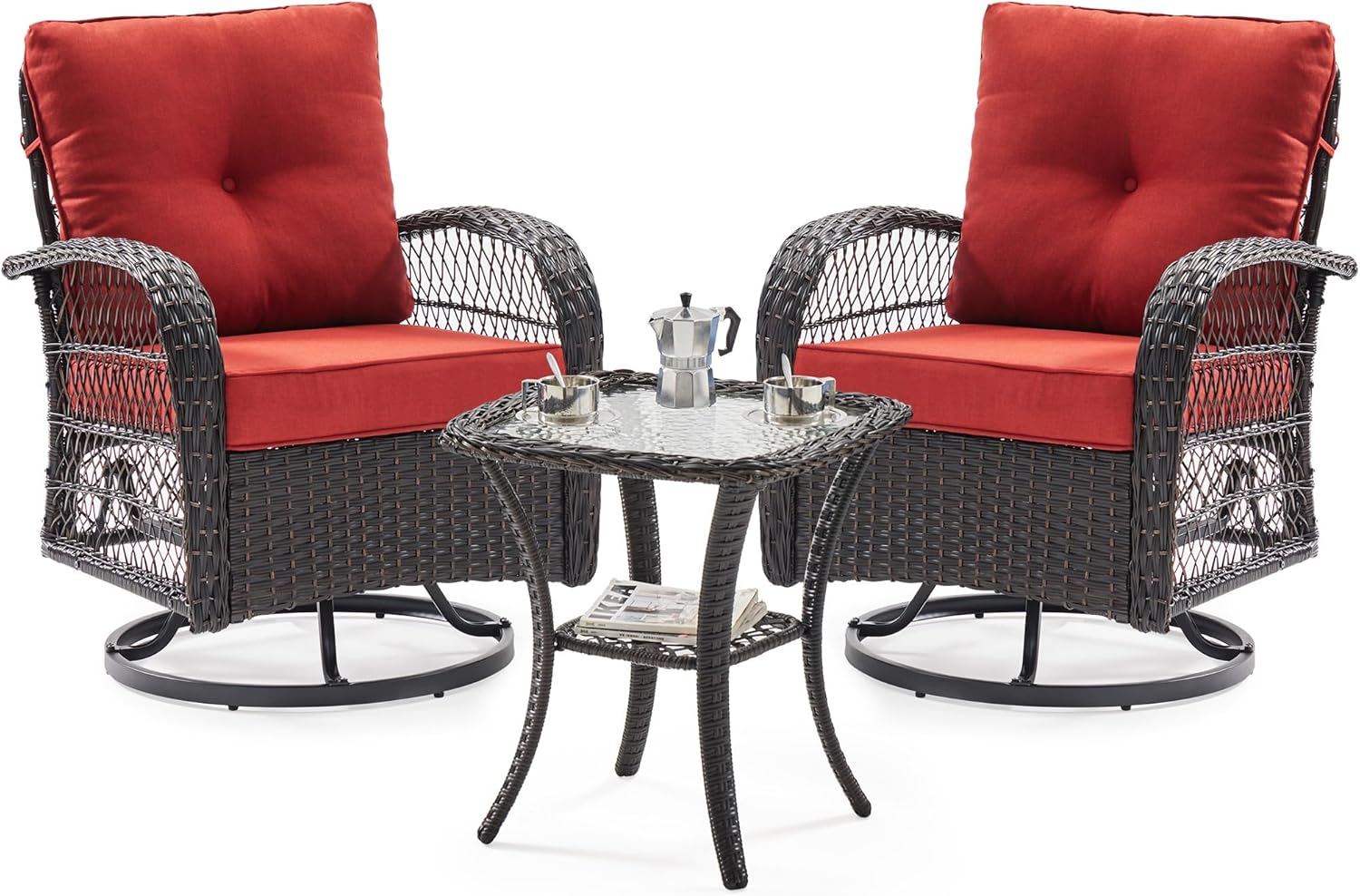 UDPATIO 3 Pieces Patio Furniture Set, Outdoor Swivel Gliders Rocker, Wicker Pati...