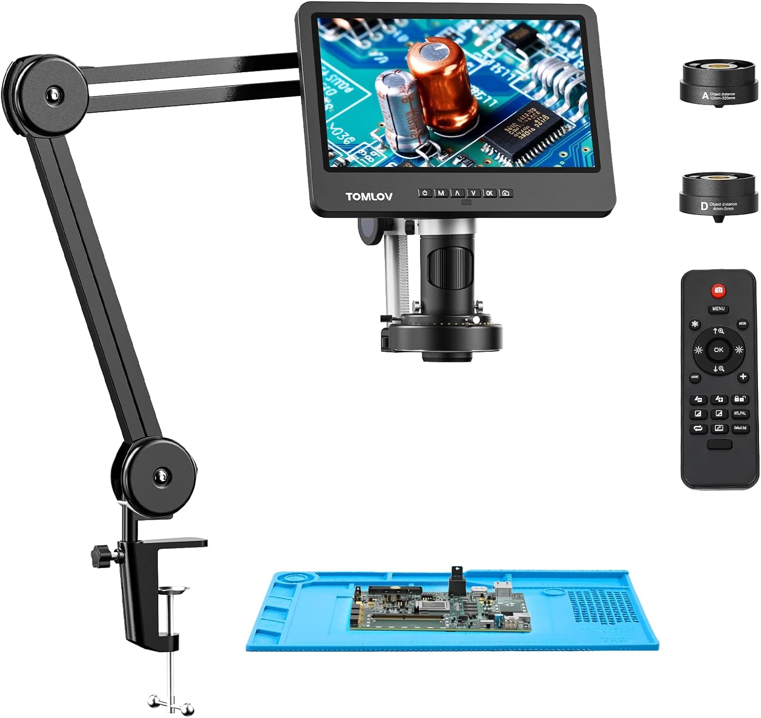 TOMLOV DM602 Flex Digital Soldering Microscope 2000x, Flexible Arm, 10.1" HDMI M...
