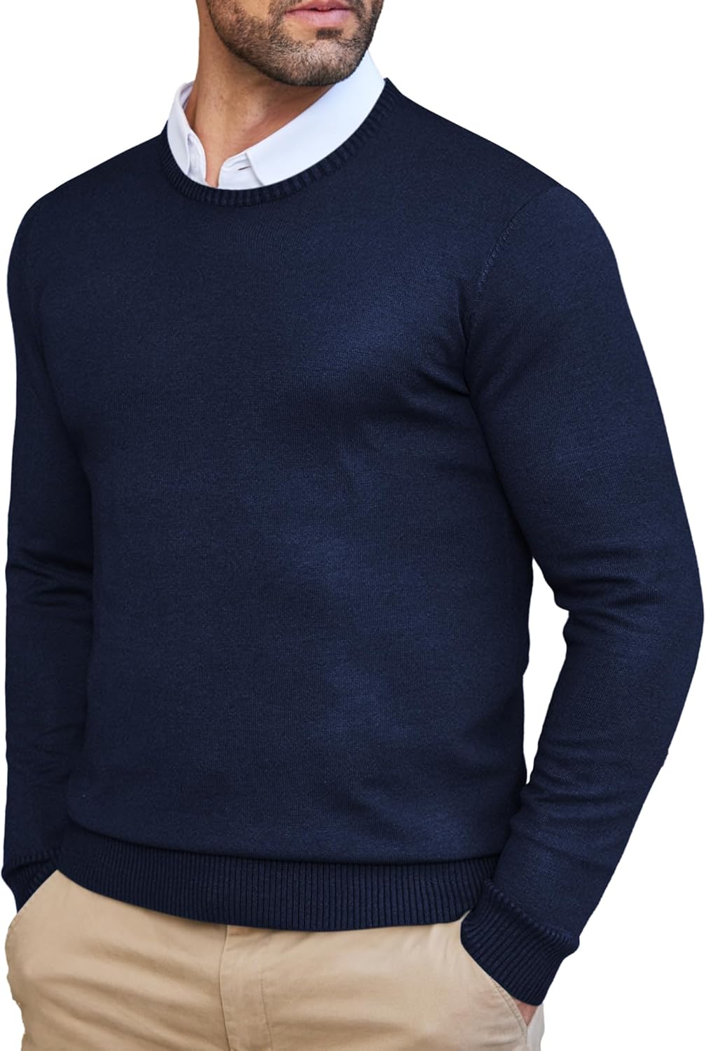 COOFANDY Men's Dress Crew Neck Sweater Slim Fit Lightweight Sweatshirts Knitted...