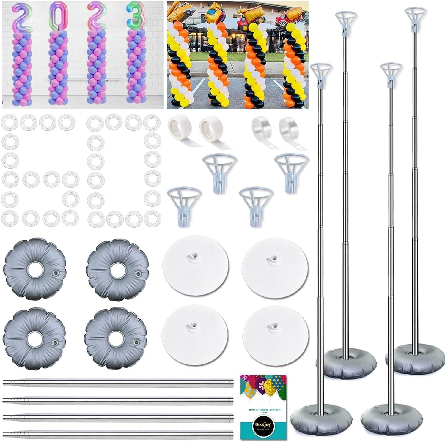 Balloon Columns Stand Set of 4, 7 Feet Telescoping Balloon Arches Stands with Ba...