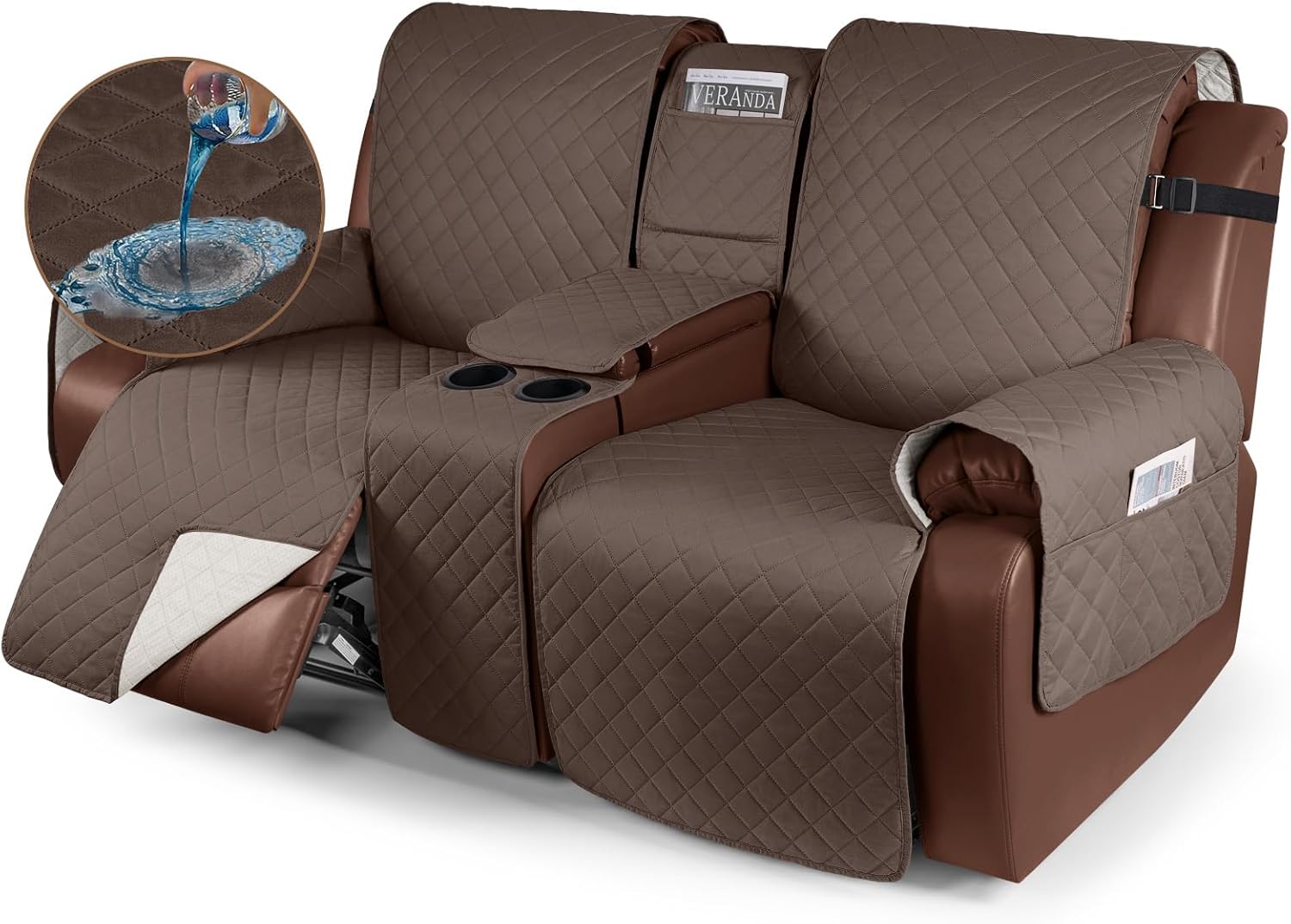 KinCam 100% Waterproof Loveseat Recliner Cover with Console, Non-Slip Reclining...