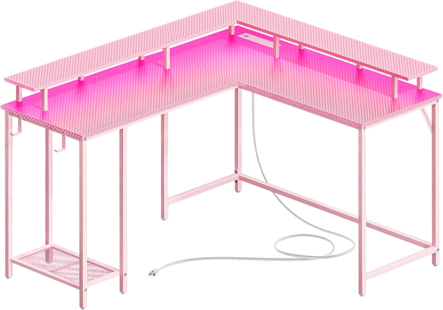 SUPERJARE Desk L Shaped Gaming Desk with LED Lights & Power Outlets, Computer De...