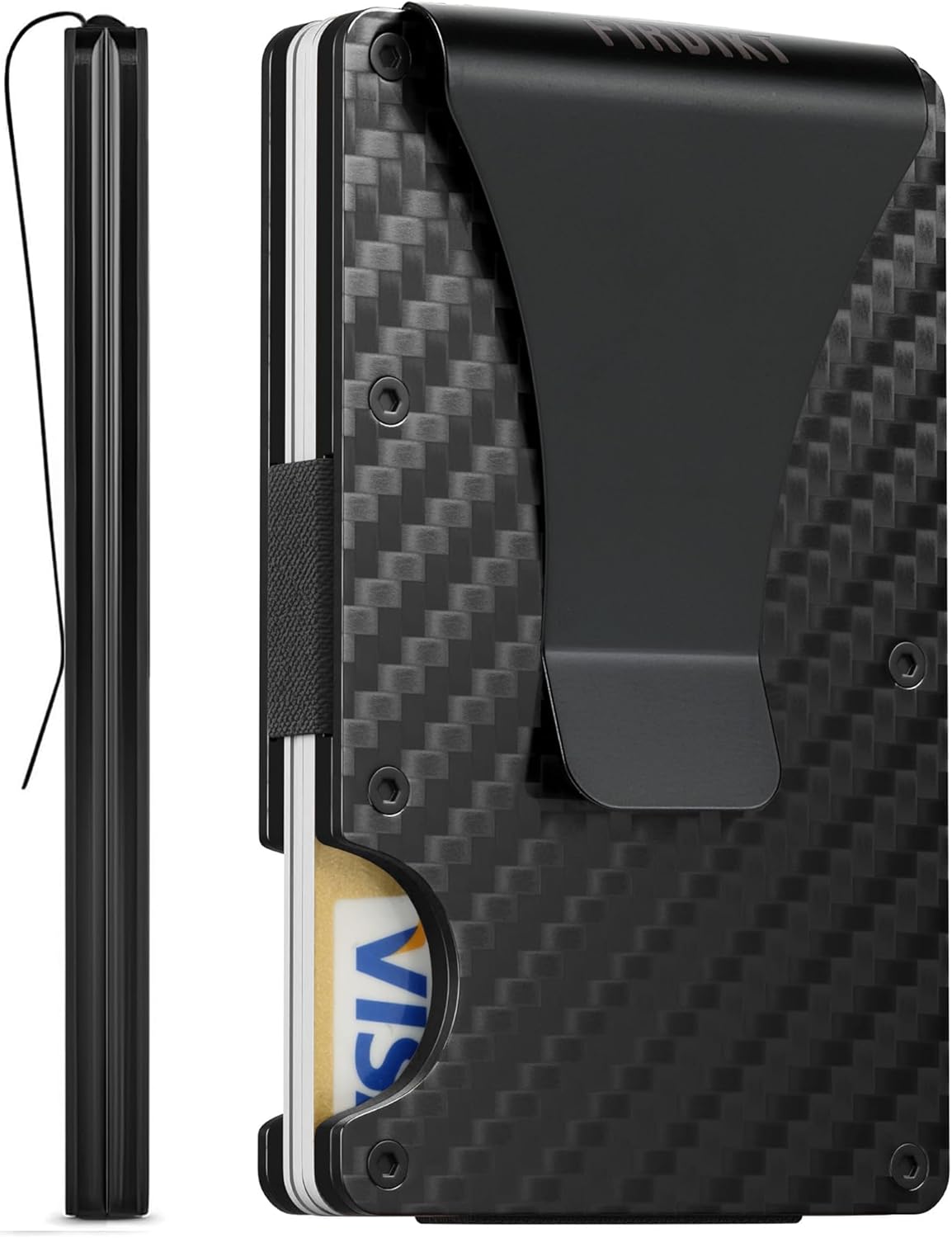 Carbon Fiber Minimalist Wallet for Men Credit Card Holder Money Clip & Cash Stra...