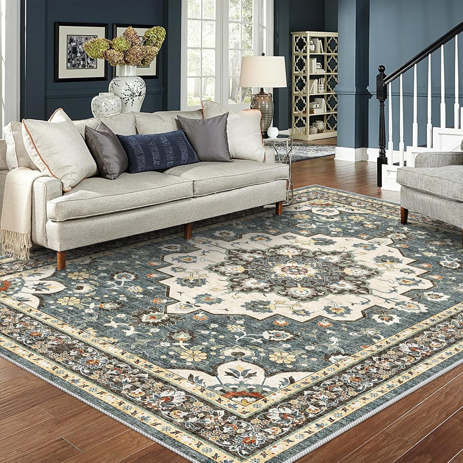 Washable Oriental Area Rug - 8x10 Rugs for Living Room Soft Carpet for Bedroom W...