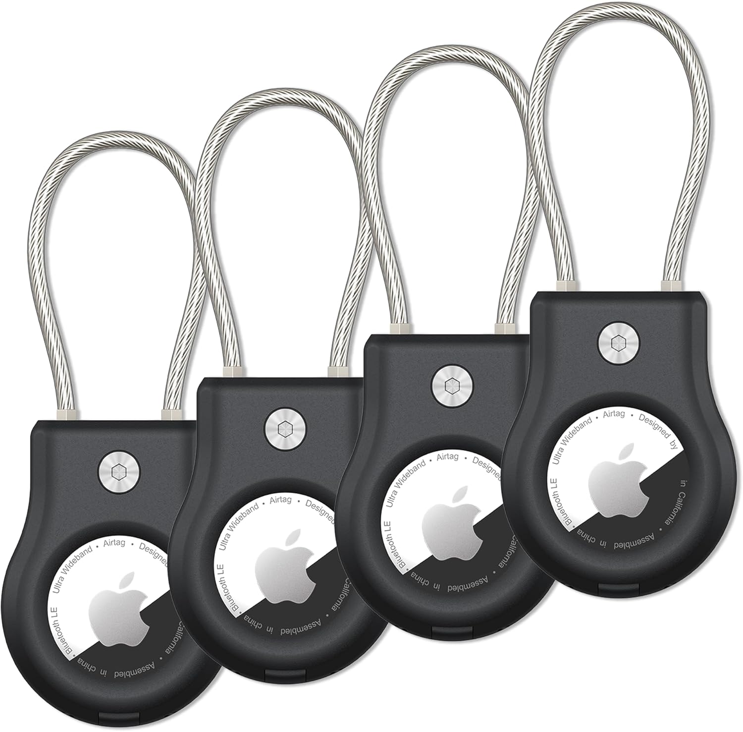 SCALLOP Airtag Keychain Holder 4 Pack, Air Tag Lock Case Holders with Wire Cable...