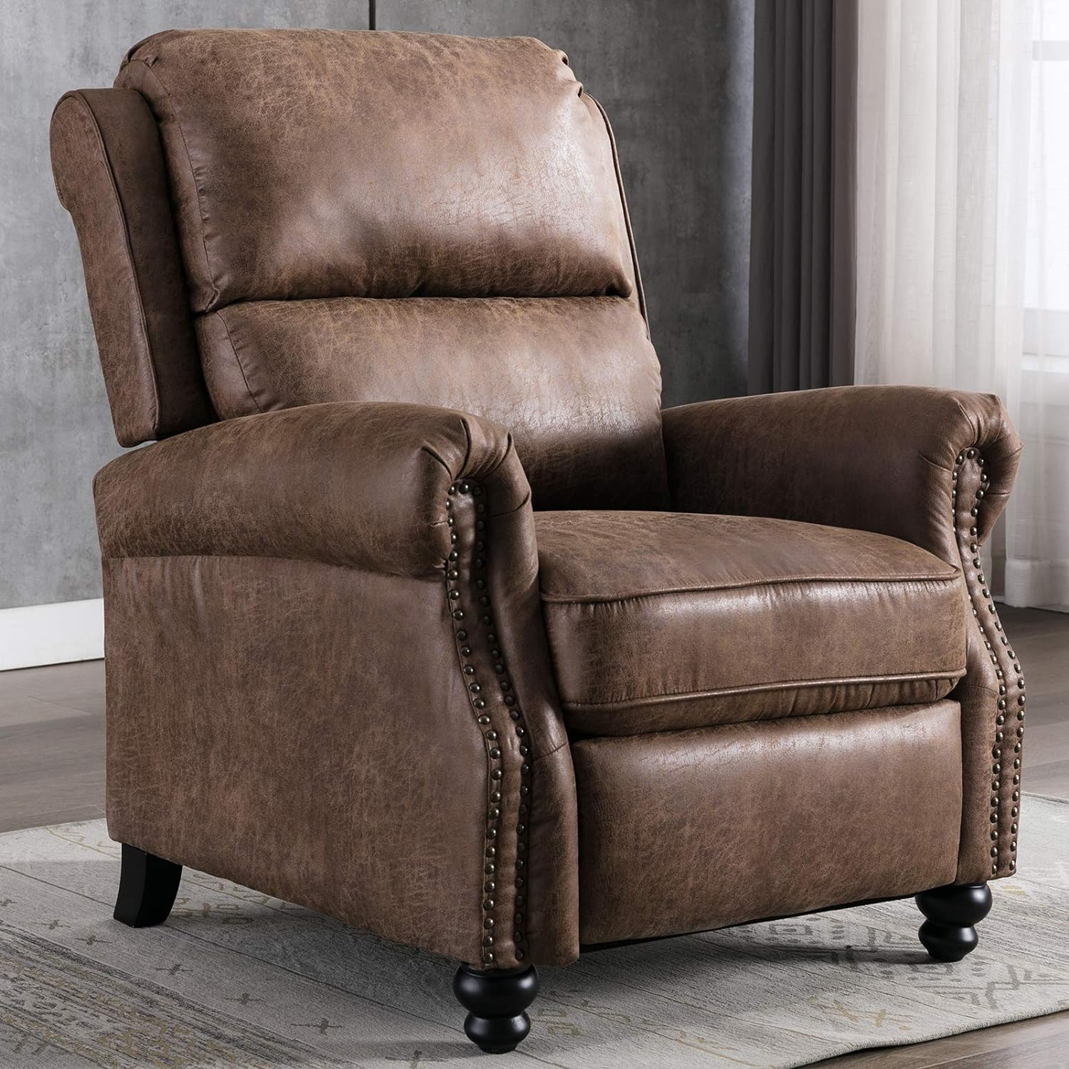 CANMOV Pushback Recliner Chair Faux Leather Armchair Push Back Recliner with Riv...