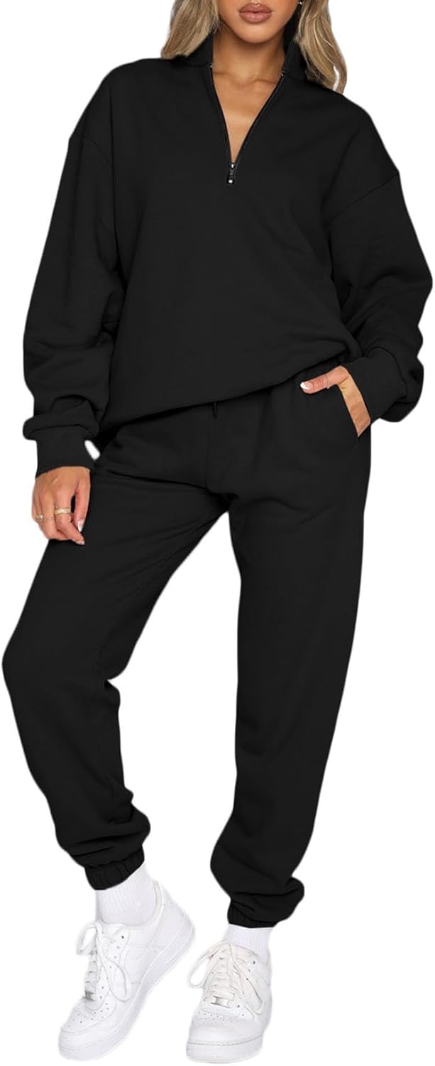 Aleumdr Women 2 Piece Outfits Sweatsuit Oversized Half Zip Pullover Long Sleeve...
