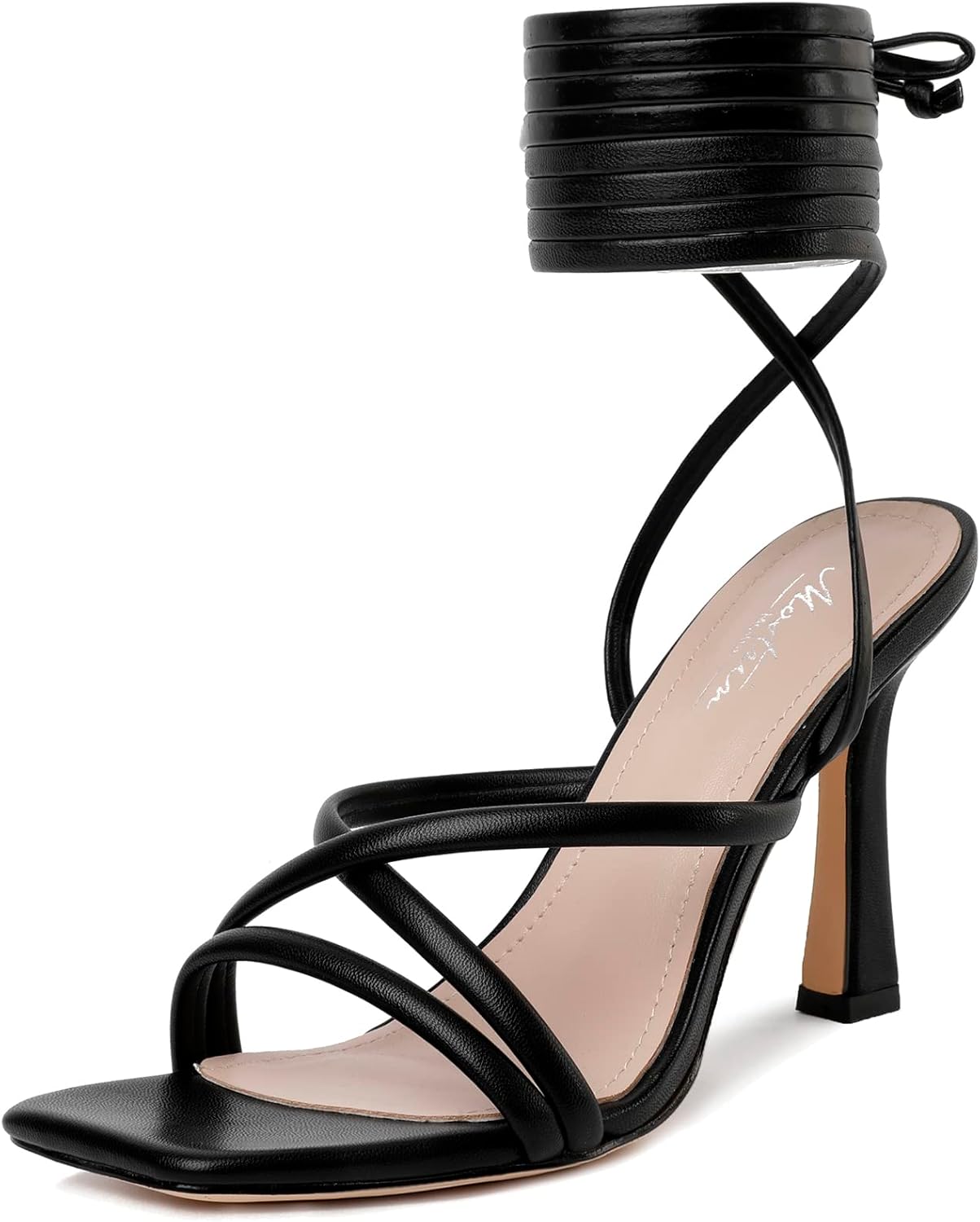Mostrin Womens Sandals Strappy Heels for Women Lace Up Heels Square Open Toe Hee...