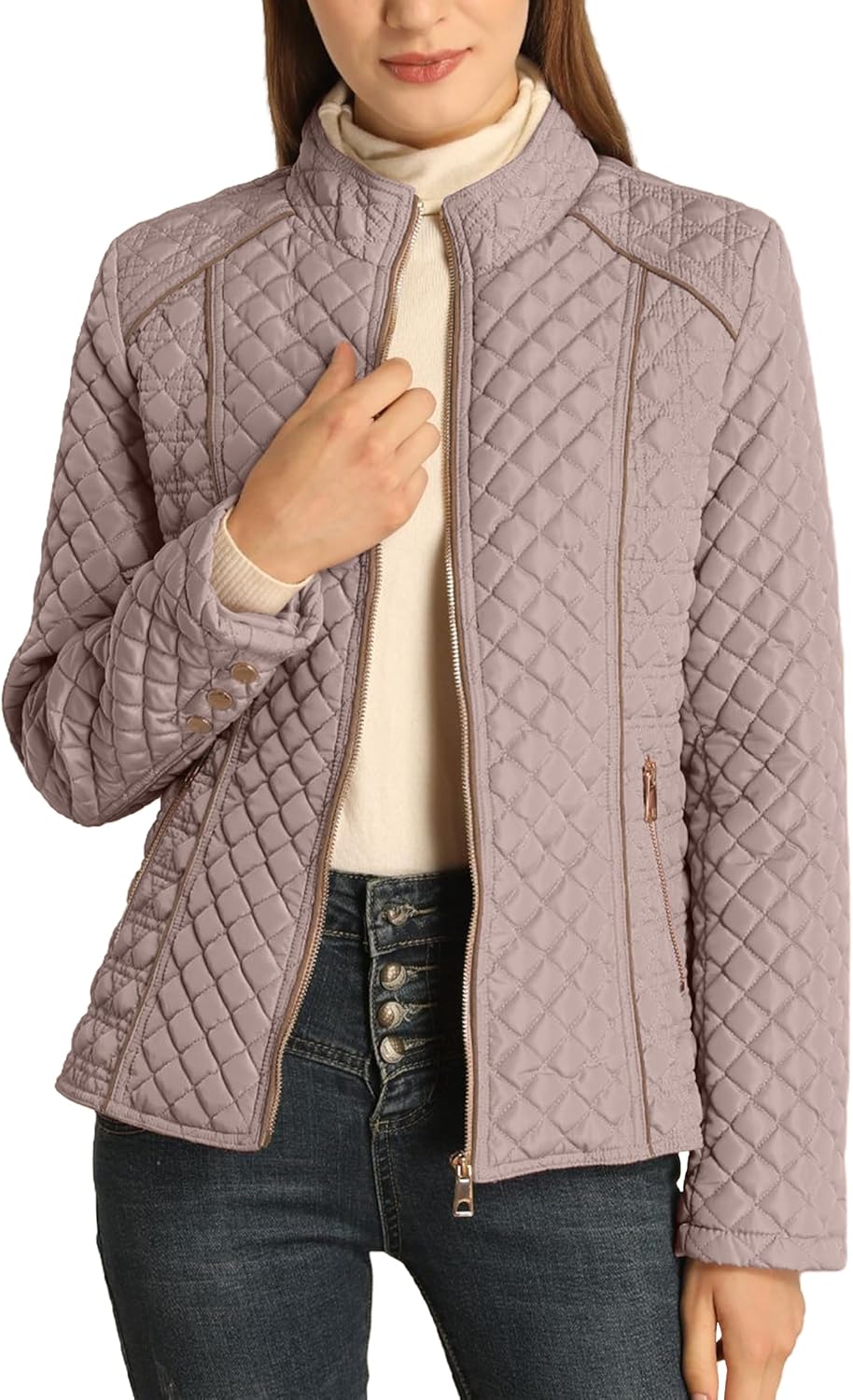 Bellivera Women's Stand Collar Lightweight Quilted Puffer Jacket Padded Zip Coat...