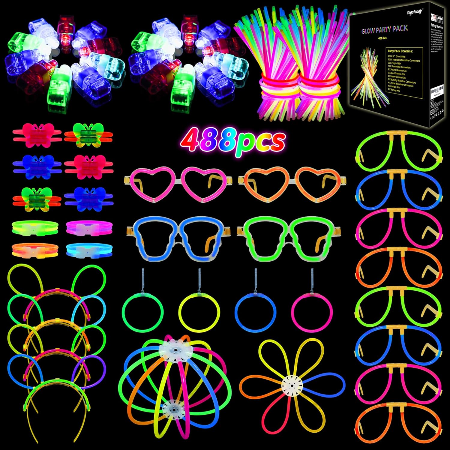 Segotendy Premium Glow Sticks, Special Glow Sticks Party Pack with 20 Finger Lig...