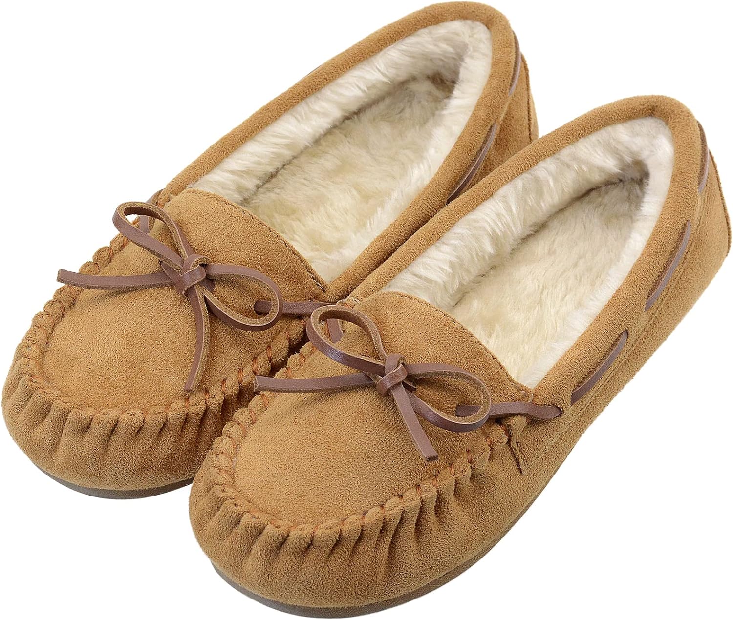 Vonair Women's Moccasin Slippers Micro Suede Warm Faux Fur Pile Lined Lace-Up Co...