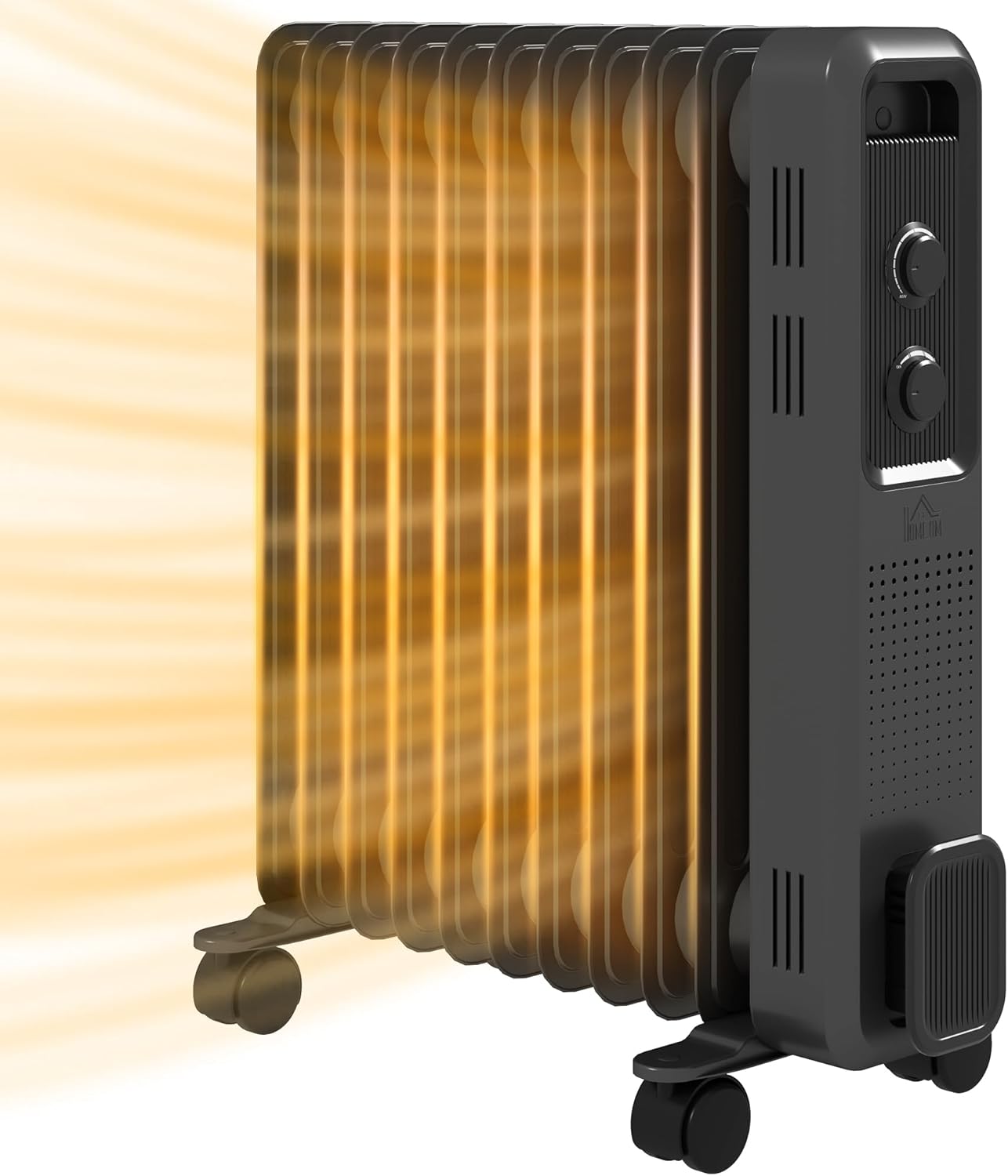HOMCOM 2500W Oil Filled Radiator, 11 Fin, Portable Electric Heater with 3 Heat S...