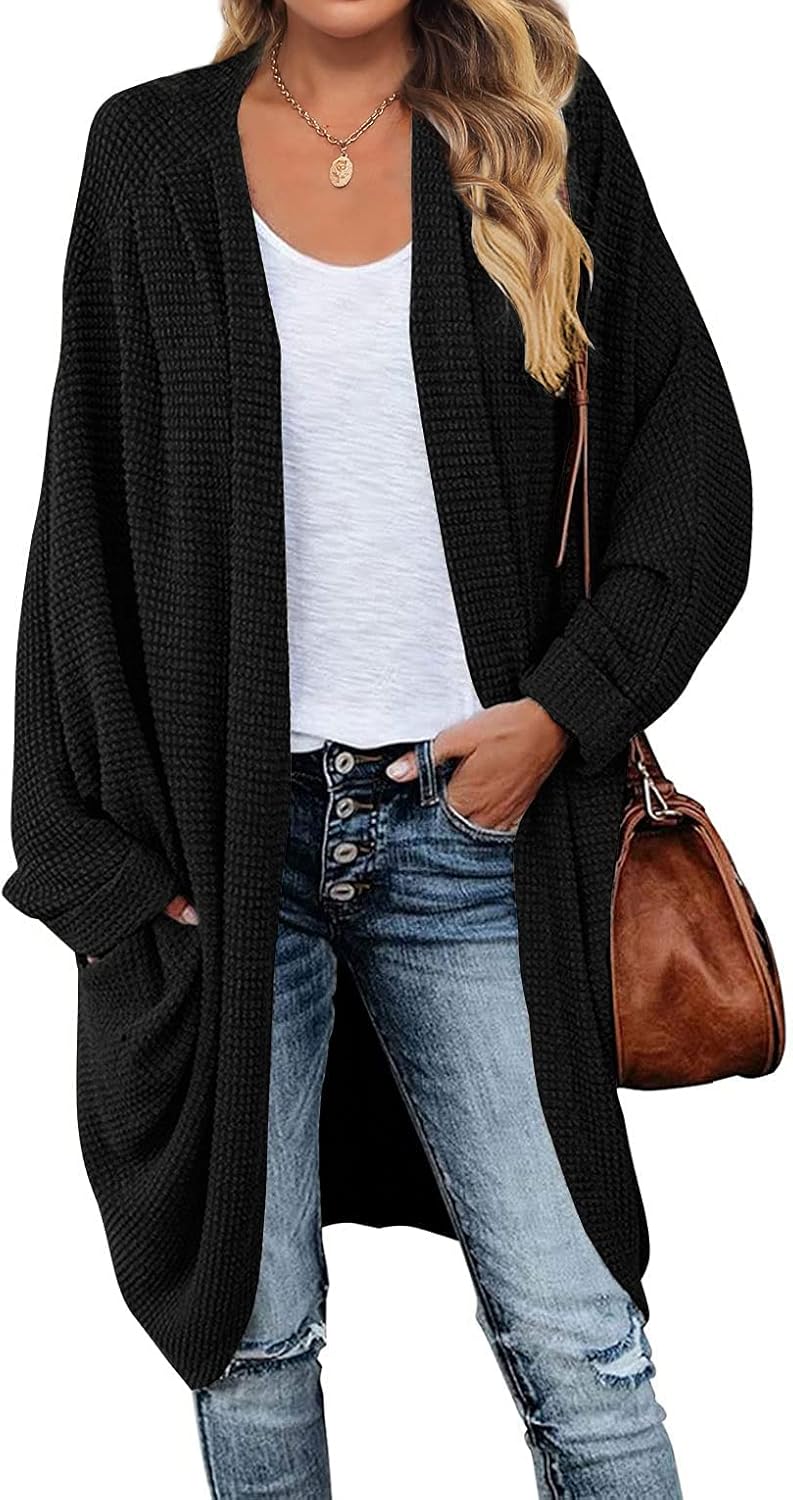 MEROKEETY Women's Sweater, Special Waffle Knit Batwing Long Sleeve Cardigan for...