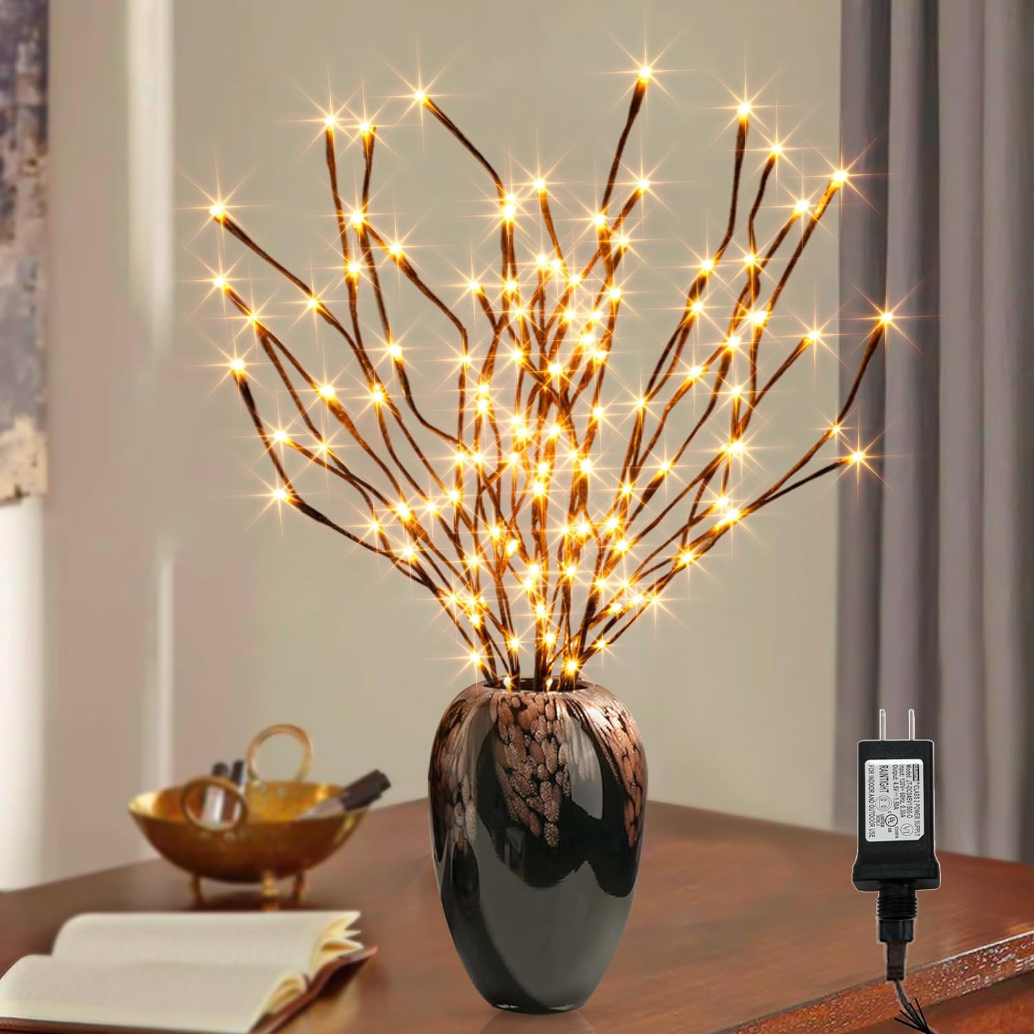 PEIDUO Lighted Willow Branches 30Inch 120 LED Twig Lights, 6PK Tree Branch Pathw...