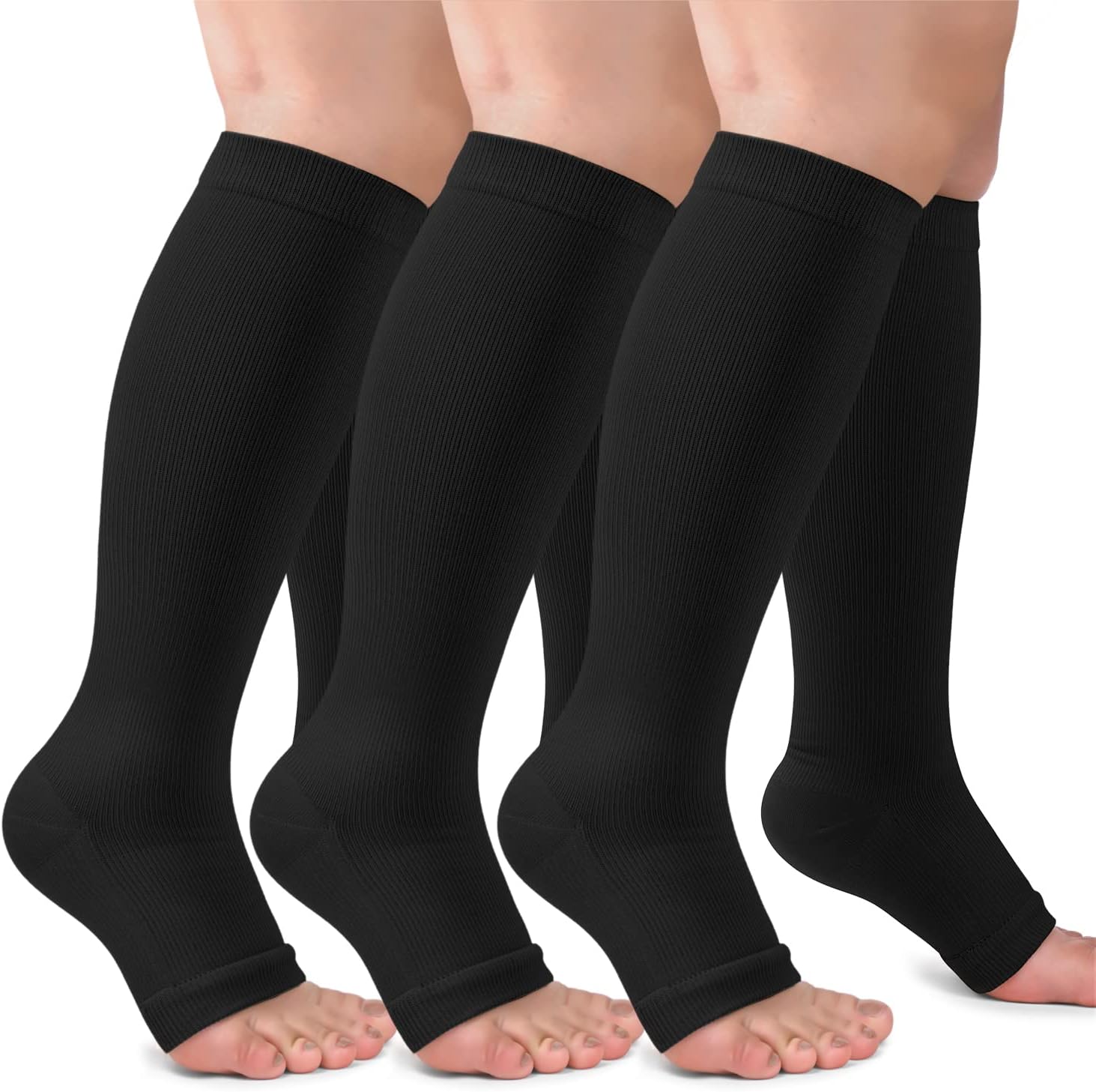 3 Pack Copper Compression Socks for Women & Men, 20-30mmHg Open Toe Knee High St...