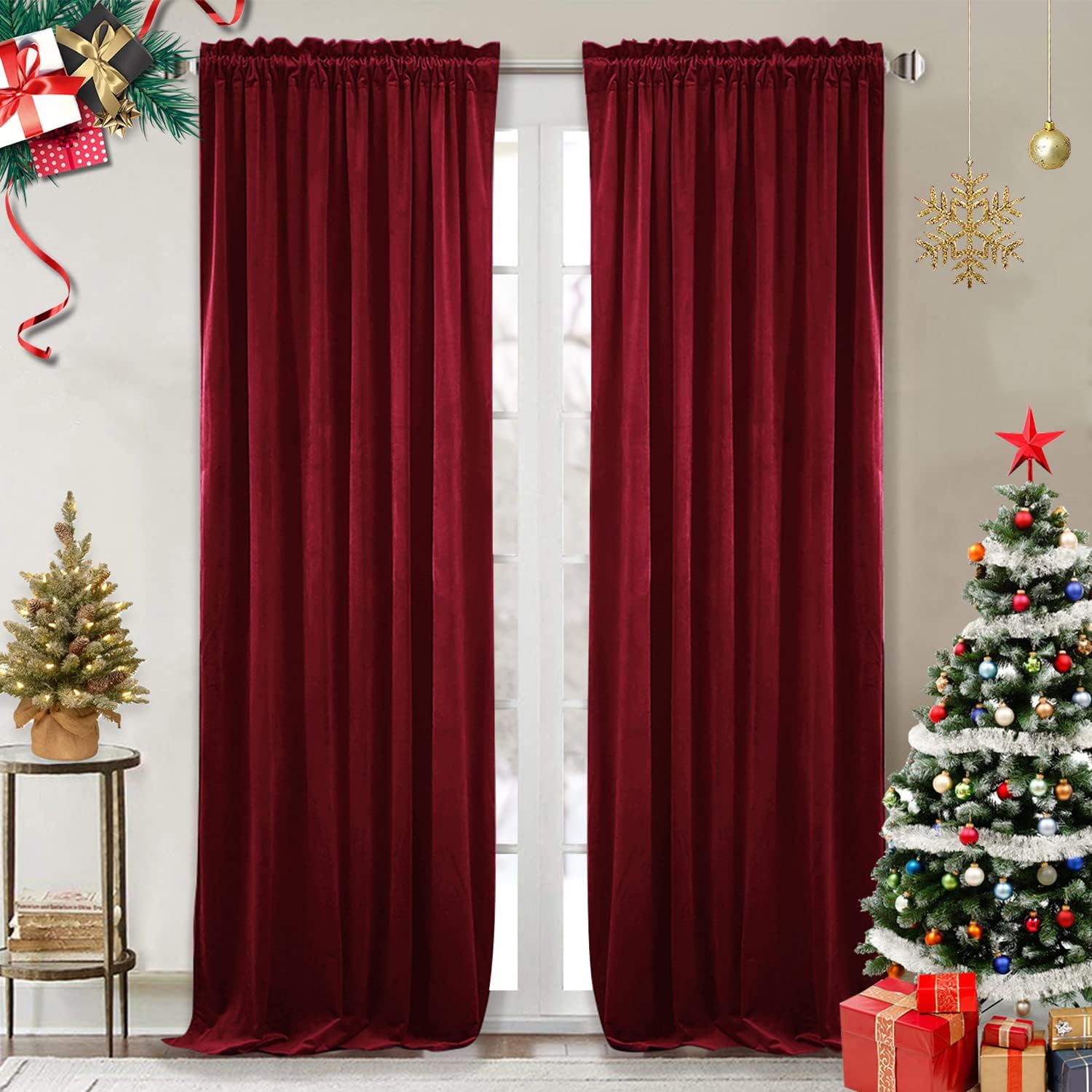 StangH Luxury Red Velvet Curtains, Special Extra Long 108-inch Curtains, Innovat...