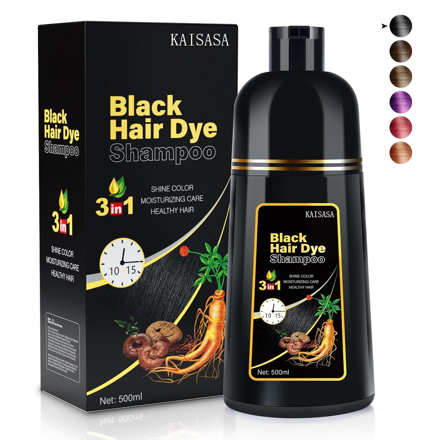 Black Hair Dye Shampoo, Special 3 in 1 Champu Para Canas, Innovative Hair Shampo...