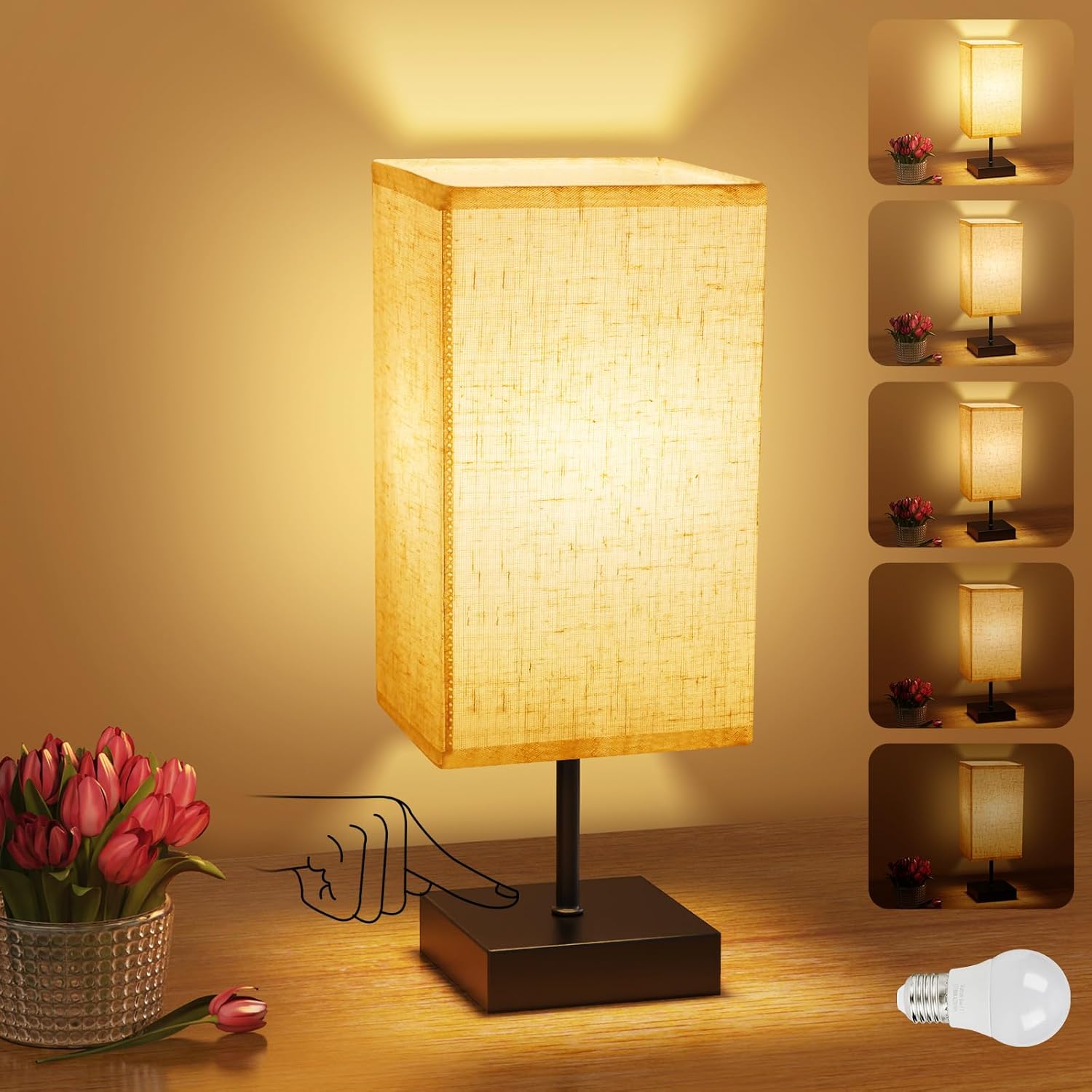 Suright Bedside Lamps, Stepless Dimmable Table Lamp with Brightness Memory Funct...