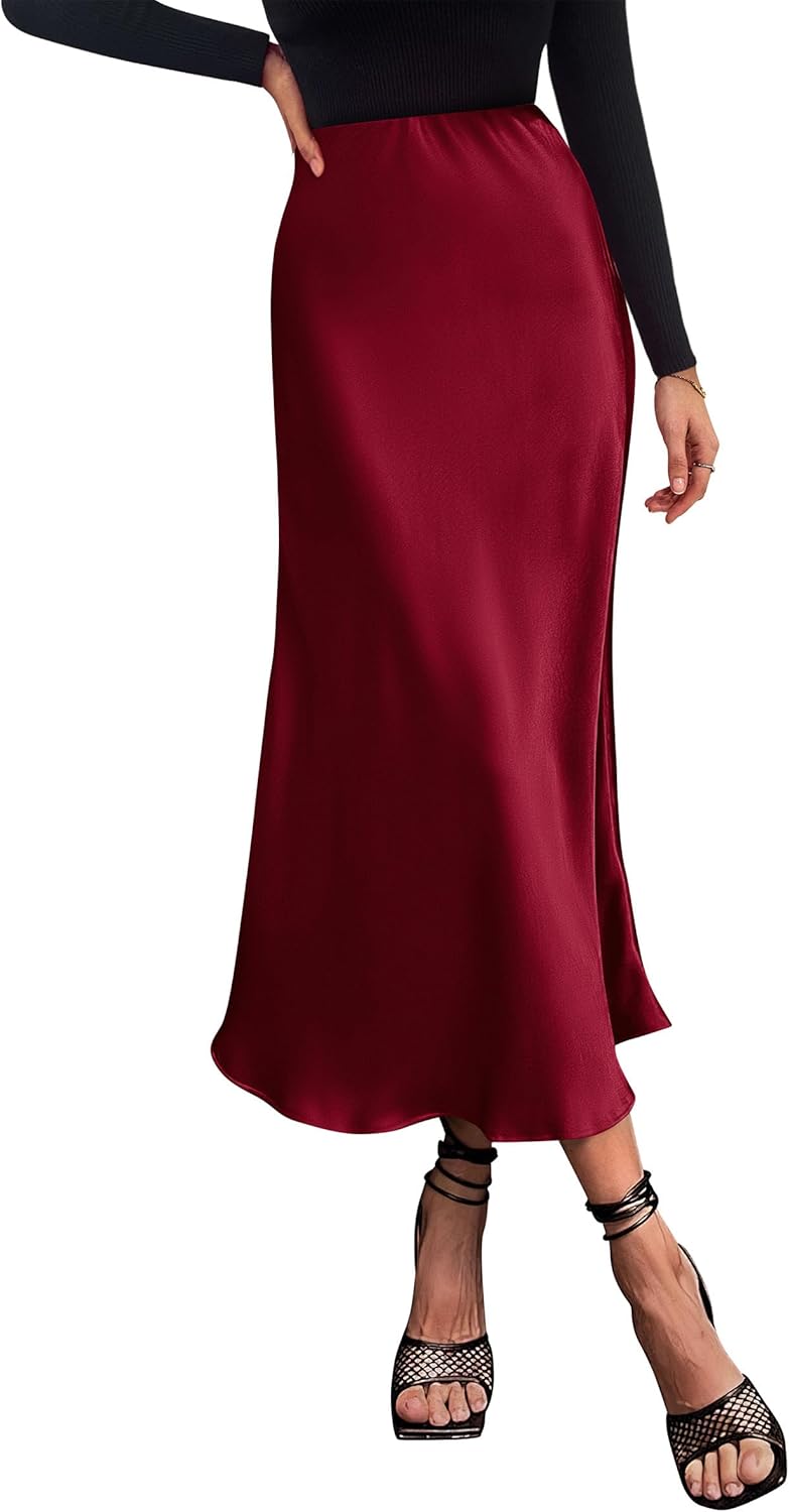 PRETTYGARDEN Women's Summer Midi Satin Skirt, Special Dressy Casual Skirt with H...