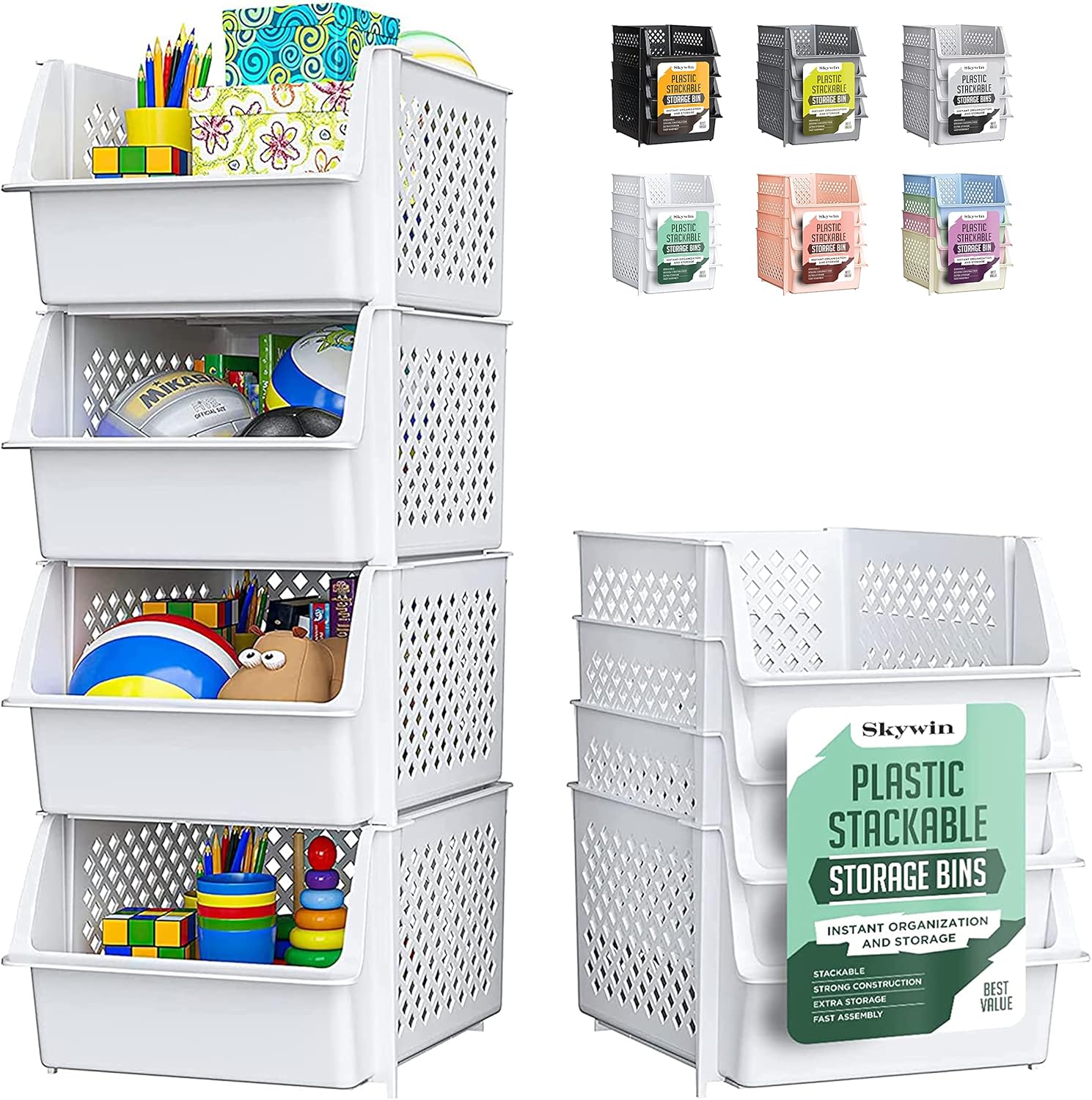 TidyFriend Stackable Storage Bins for Pantry, 4 Pack Stackable Bins For Organizi...