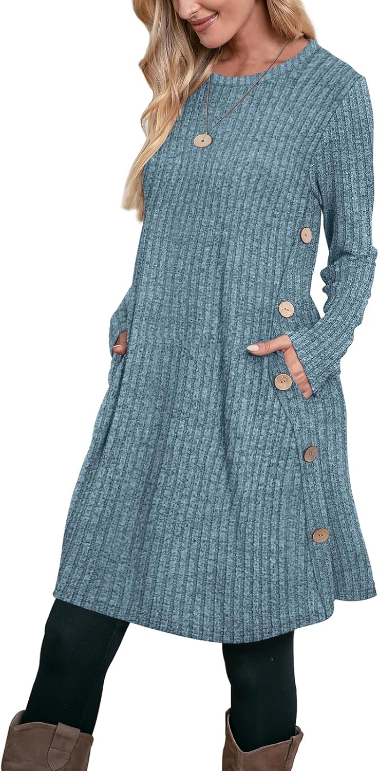 OFEEFAN Tunic Dress, Innovative Fall and Winter Dress with Pockets, Special Long...