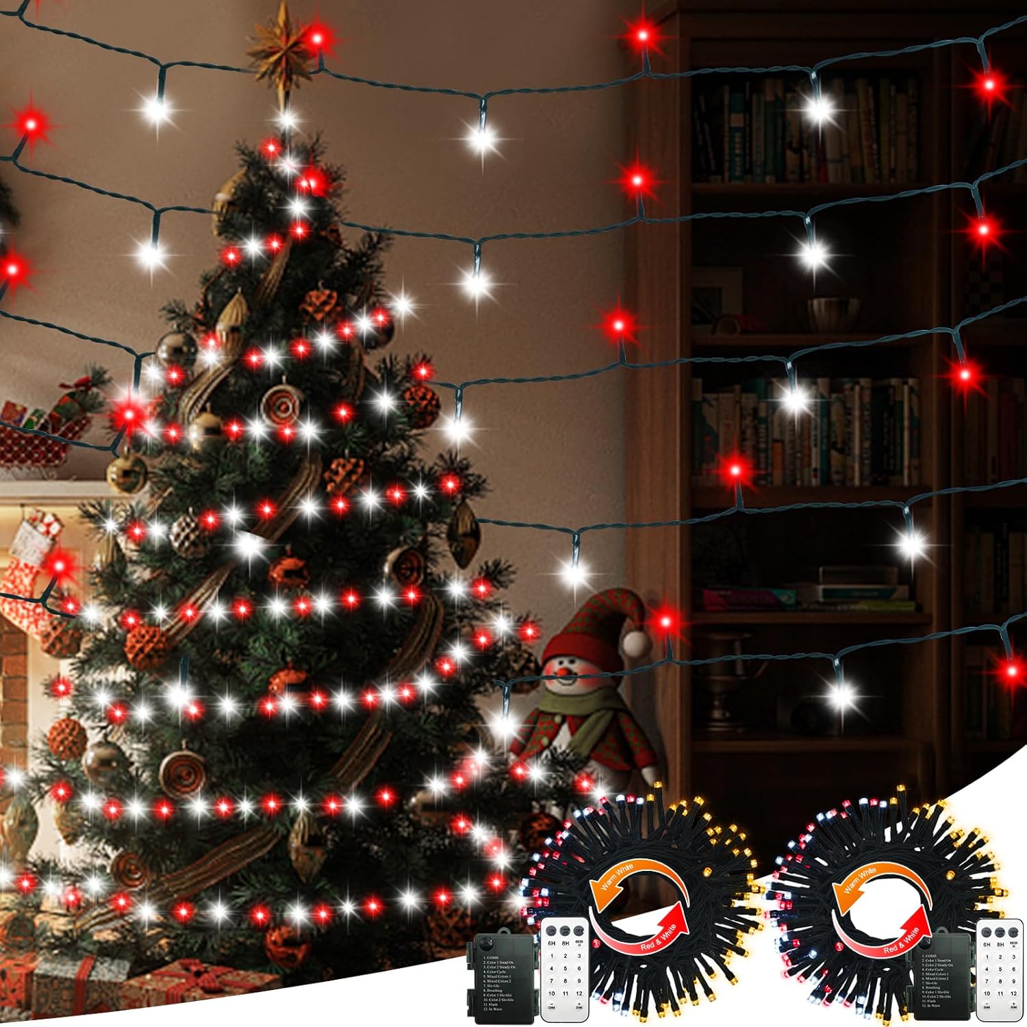 CCILAND 2 Pack 10M 100 LED Color Changing String Lights Battery Powered, Warm Wh...