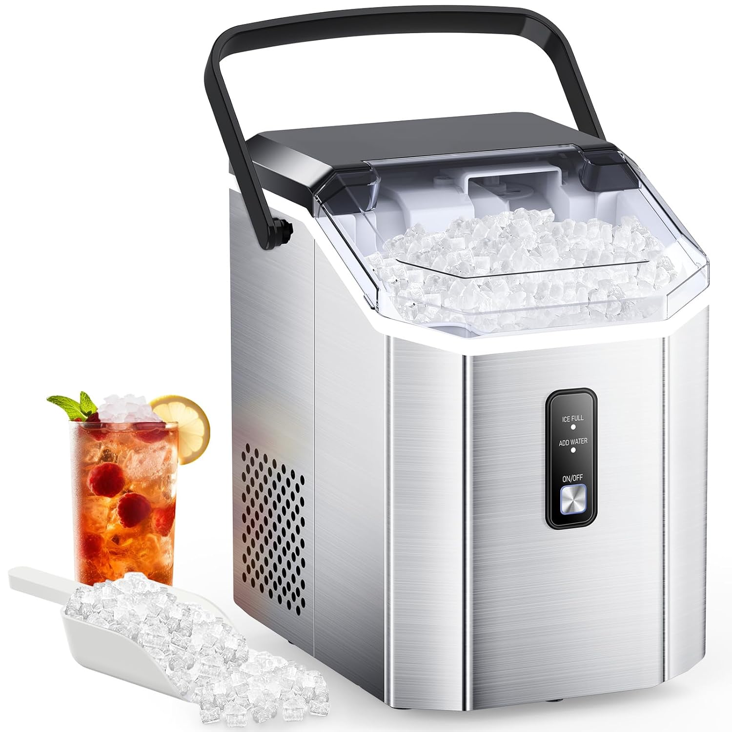 Joy Pebble Nugget Ice Maker Countertop，Stainless Steel, 10,000pcs/33lbs/Day, Po...