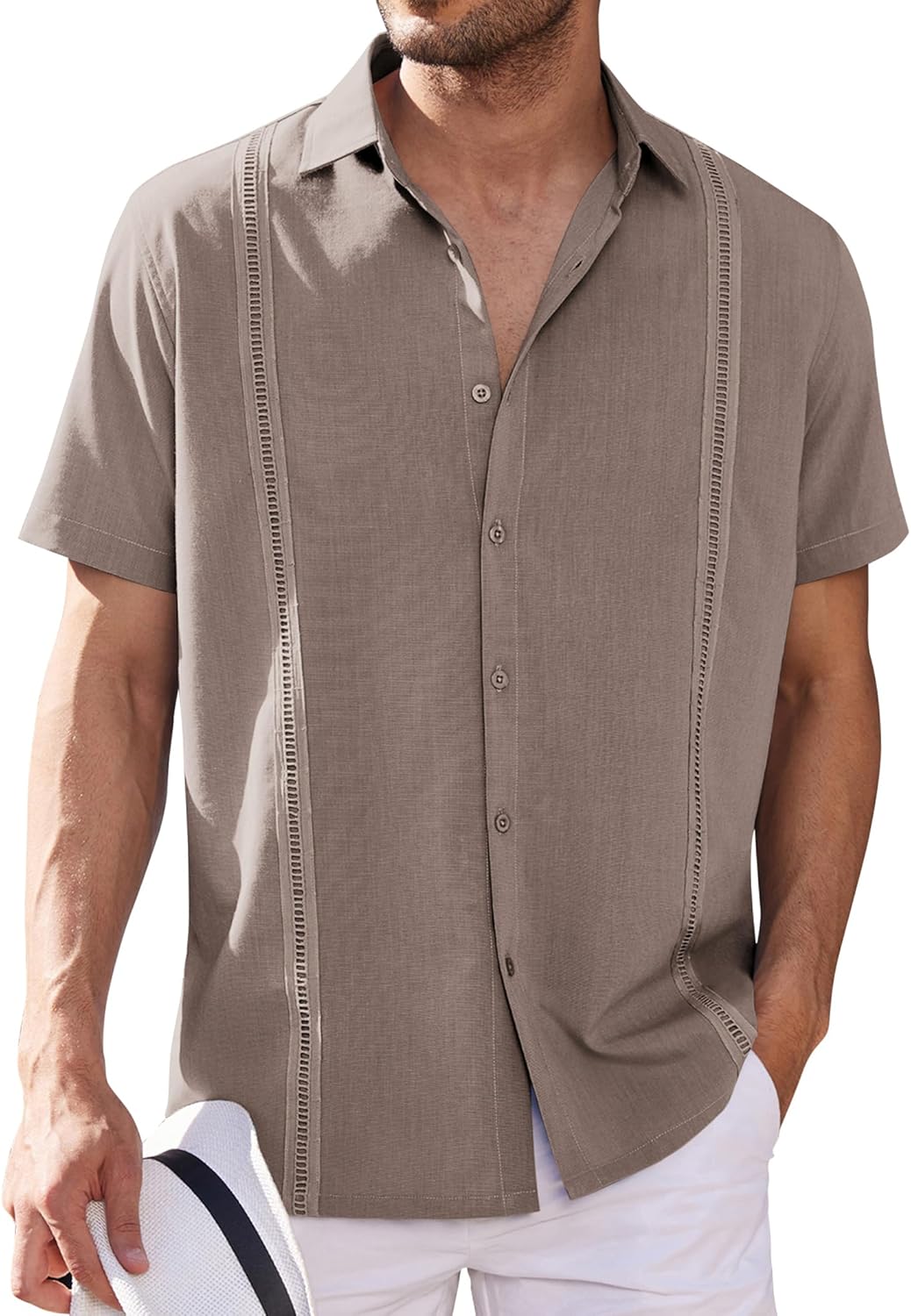 COOFANDY Mens Short Sleeve Cuban Guayabera Shirt Casual Summer Beach Button Down...