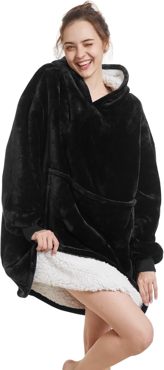 Aemilas Wearable Blanket Hoodie, Oversized Sherpa Sweatshirt Blanket with Hood P...