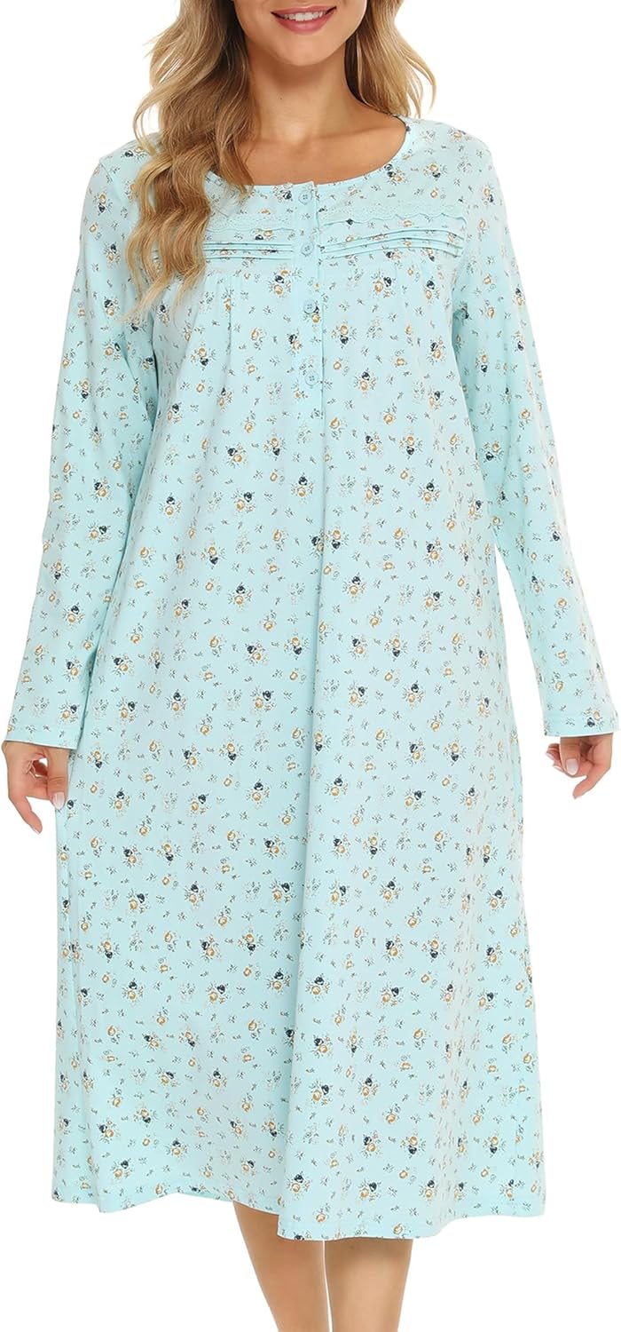 Bloggerlove Nightgowns for Women Soft Cotton Sleepwear Floral House Dress Short/...