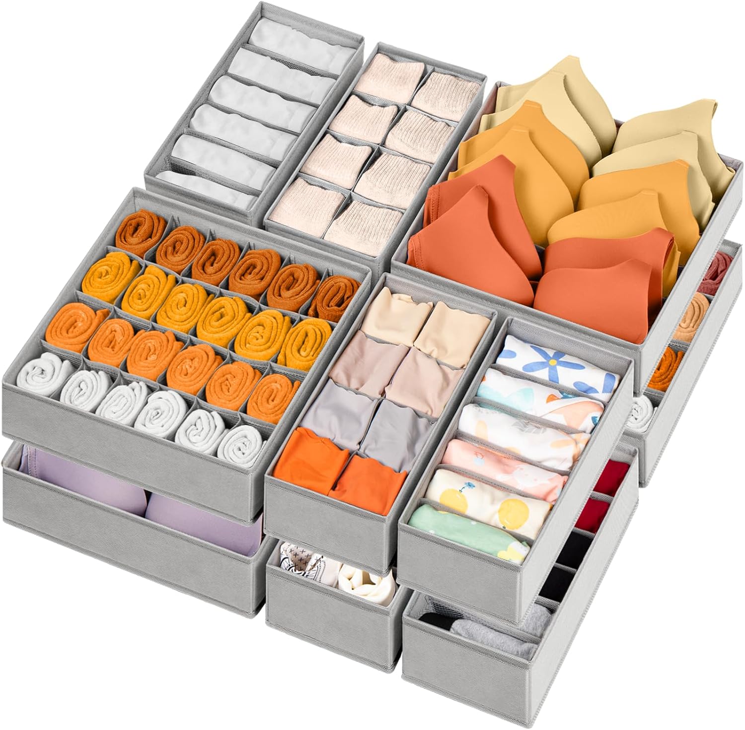 12 Pack Sock Underwear Drawer Organizer Dividers, Special 116 Cells Fabric Folda...