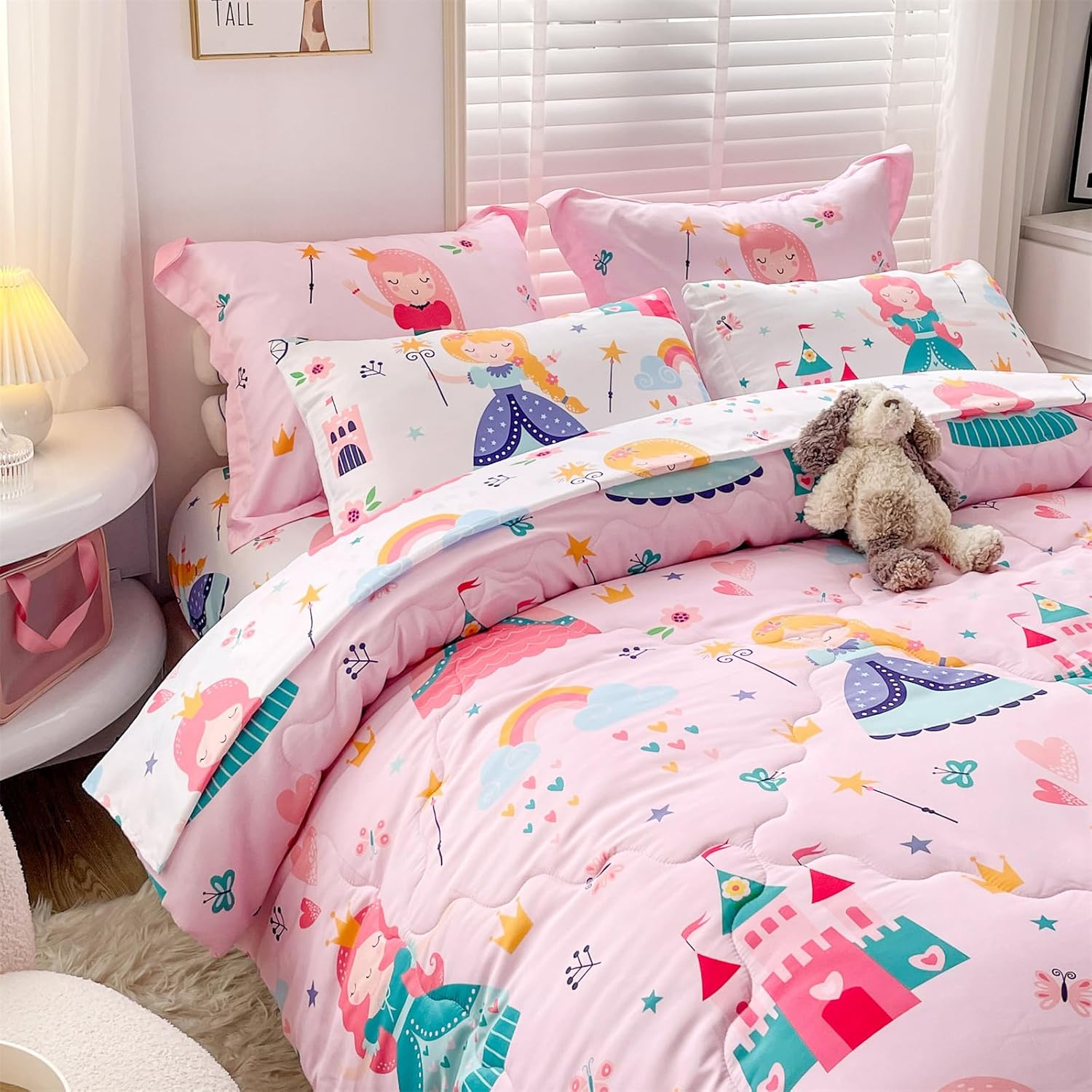 Wajade Kids Pink Princess Comforter Set Bed in A Bag Queen Size 7 Piece Princess...