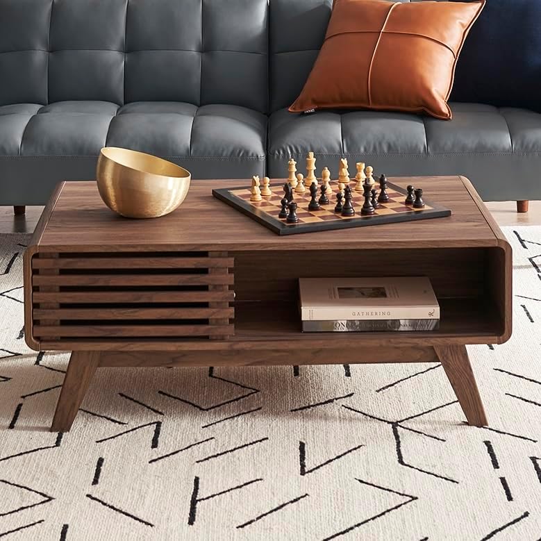 mopio Ensley Coffee Table, Mid Century Modern Table with Storage, Farmhouse Wood...
