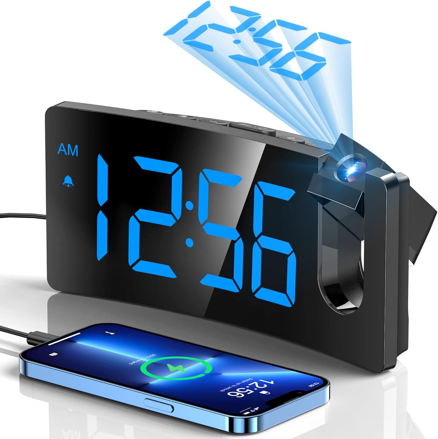 GOLOZA Projection Alarm Clocks Bedside, Digital Clock with 180° Projector, 3-Lev...