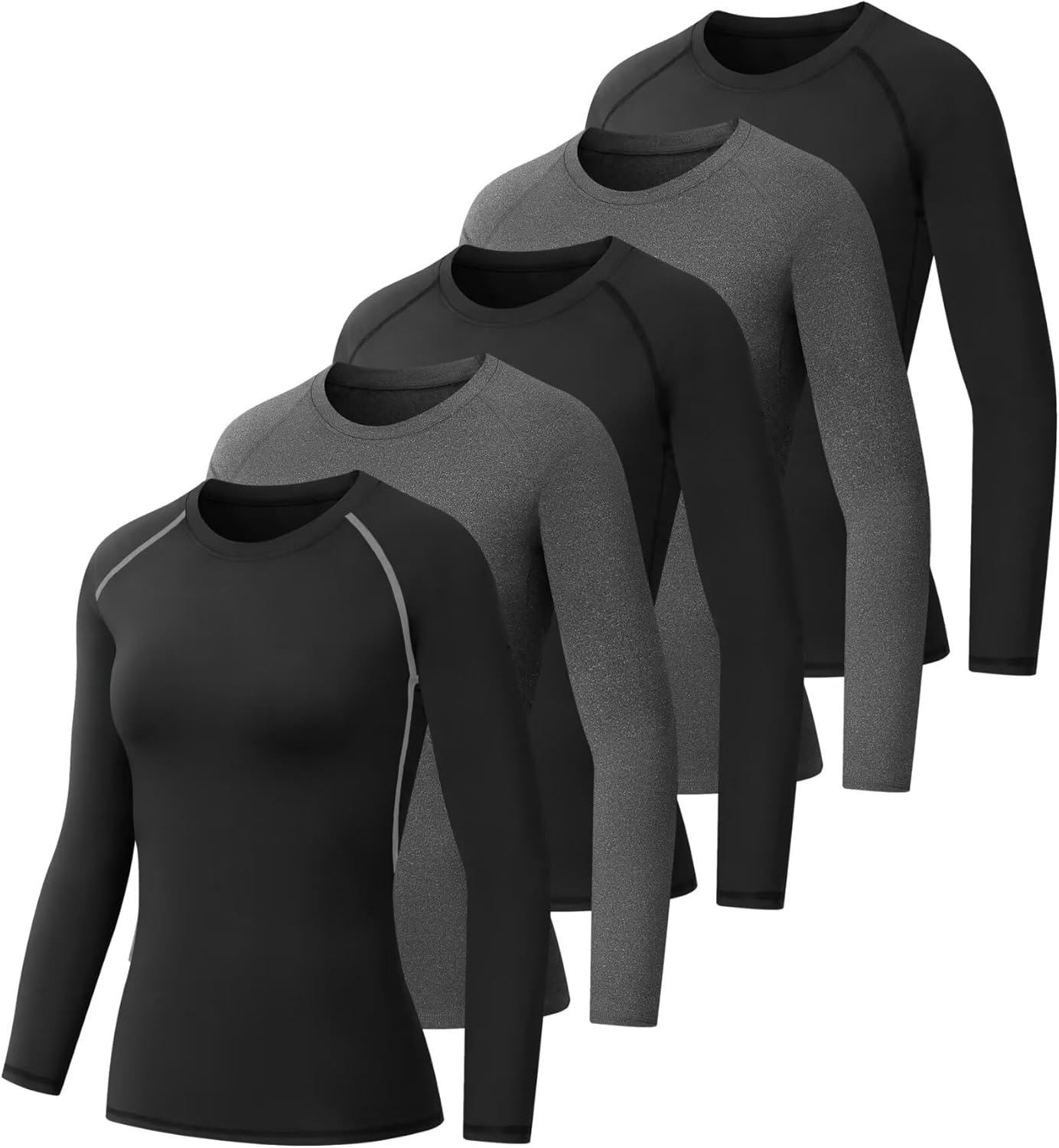 5 Pack Women's Compression Shirt Long Sleeve Workout Tops Athletic Baselayer Qui...