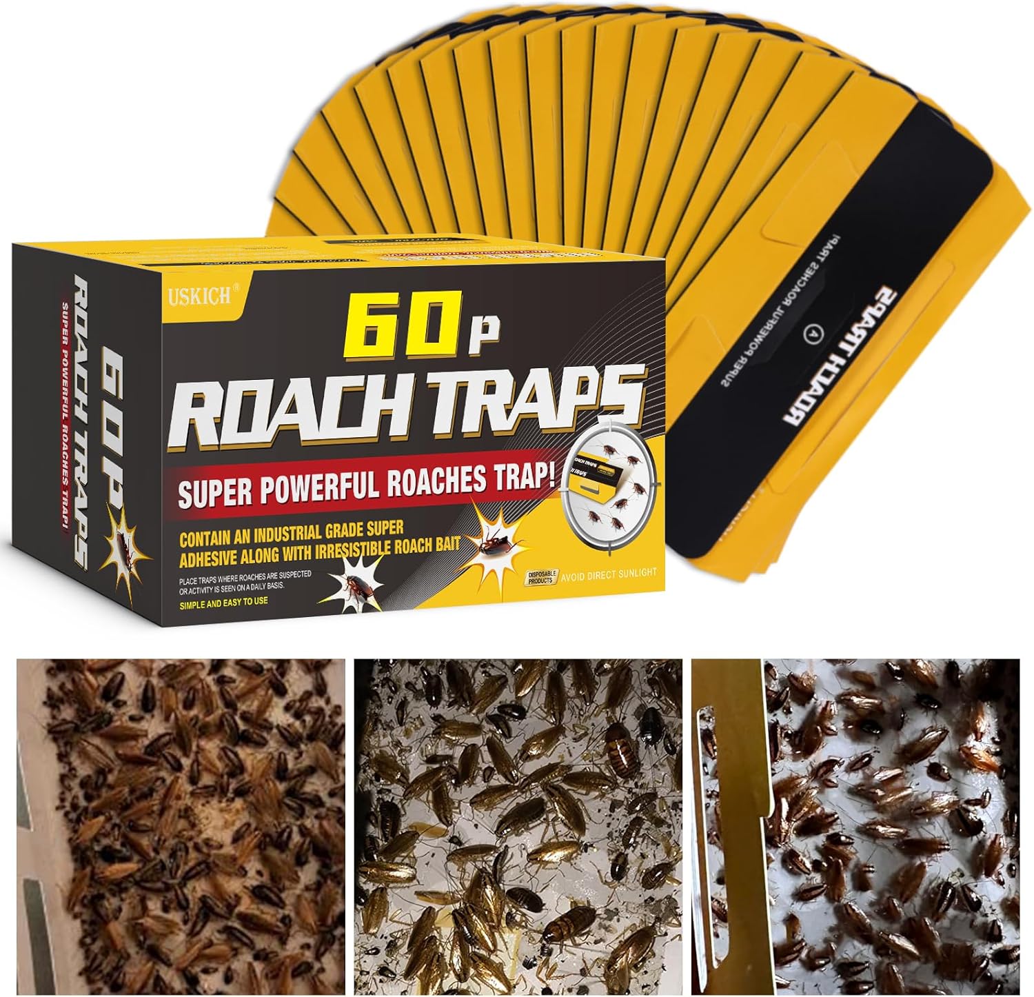 Cockroach Killer Indoor Infestation, Affordable 60 Pack Roach Traps, Special Glu...