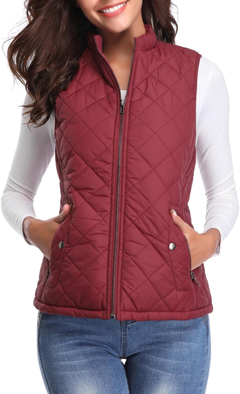 Fuinloth Women's Quilted Vest, Stand Collar Lightweight Zip Padded Gilet Small W...